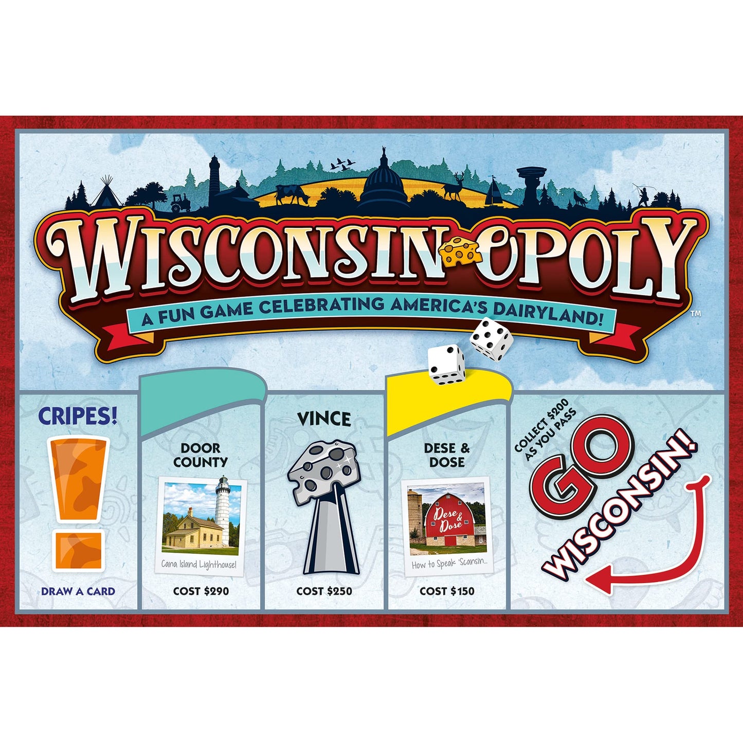 Late for The Sky Wisconsin-Opoly Board Game - Family Strategy Party Game for 2-6 Players, Ages 8+ - Buy Properties, Build Cabins & Lodges - Wisconsin