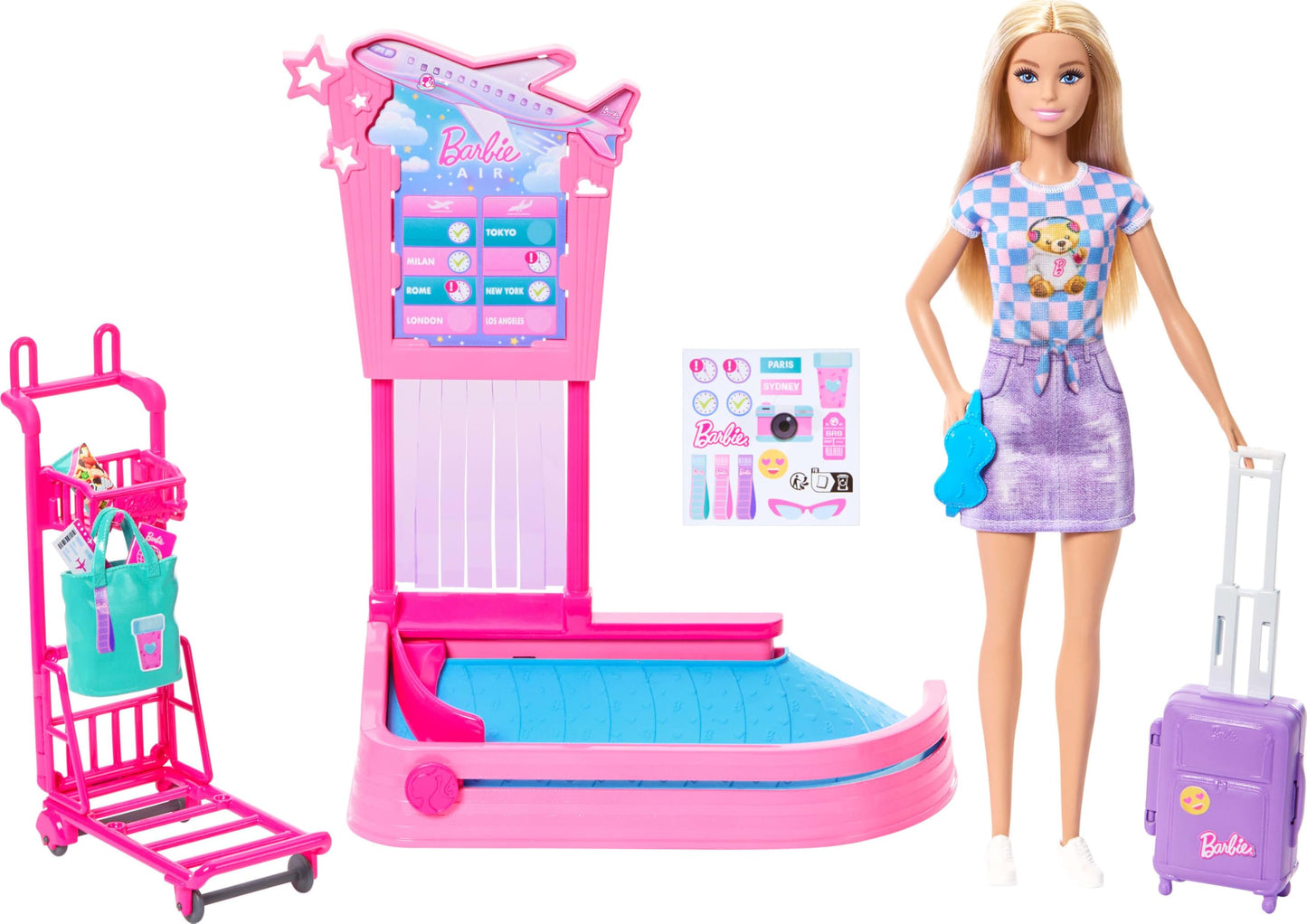 Barbie ‘Malibu’ Family & Friends Limitless Adventure Blonde Fashion Doll with Baggage Claim, Luggage, Trolly, Conveyer Belt and Carry-On