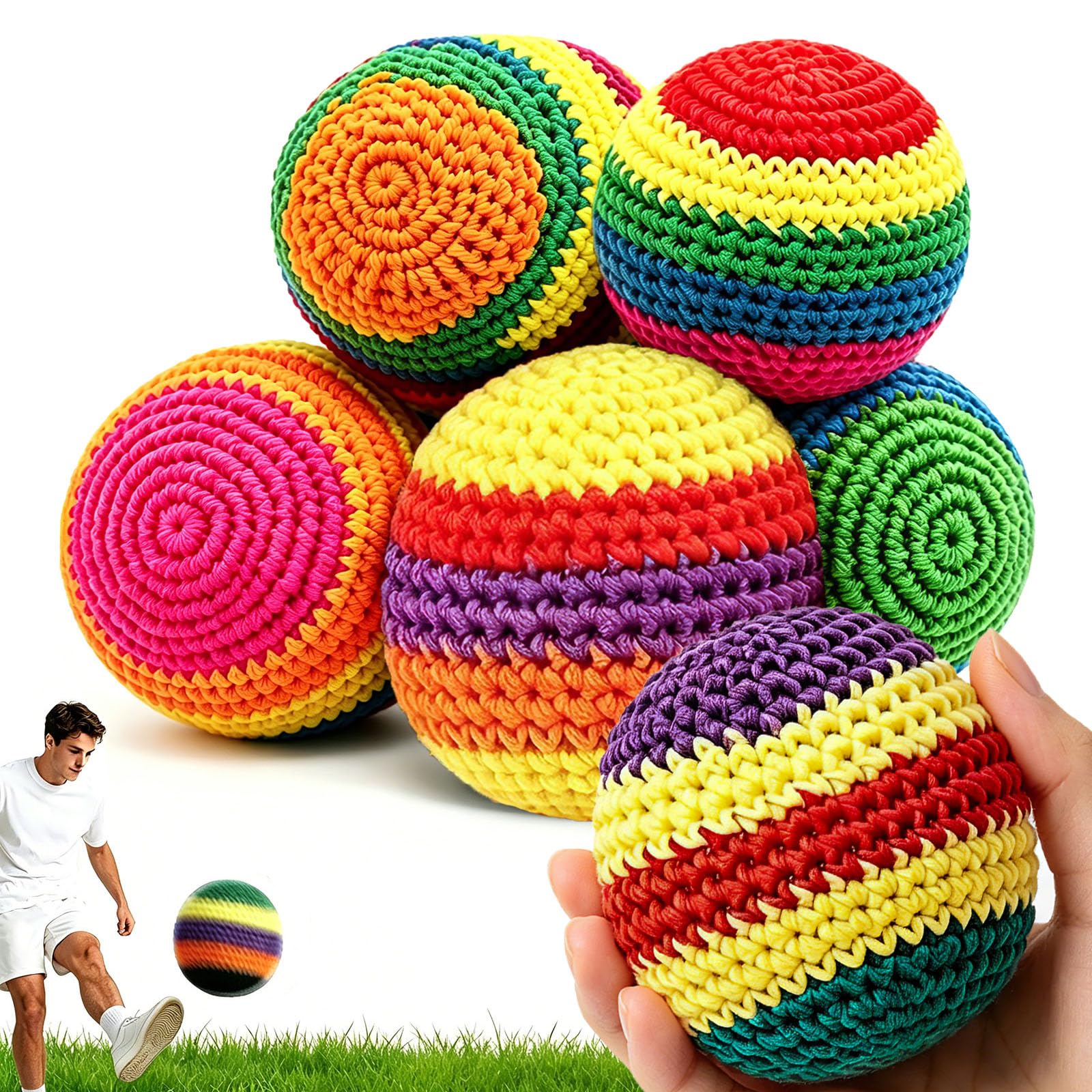 6 Pack Crochet Footbag for Adults, Handmade Knitted Footbags Sacks Foot Bag