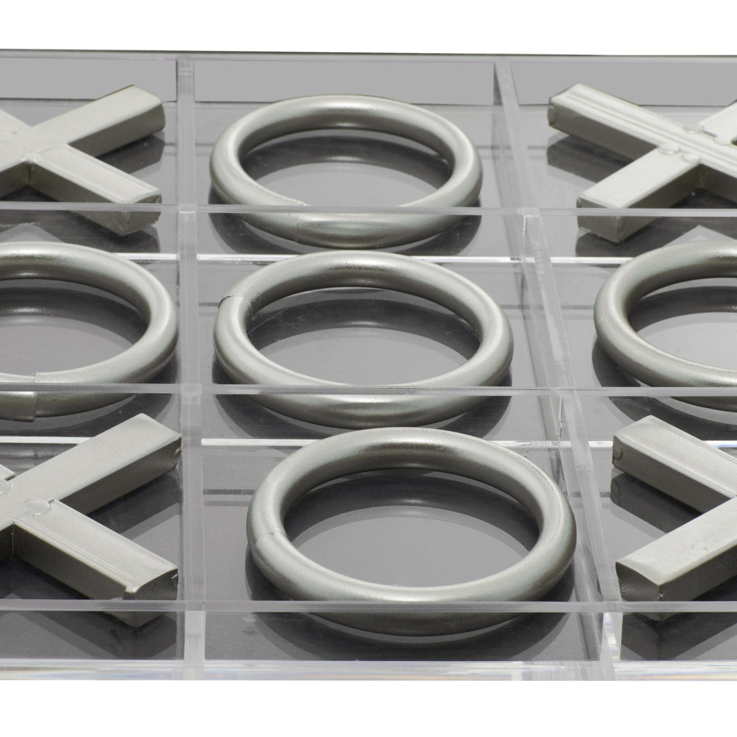 Deco 79 Acrylic Plastic Tic Tac Toe Game Set with Silver Pieces, 12" x 12" x 1", Clear