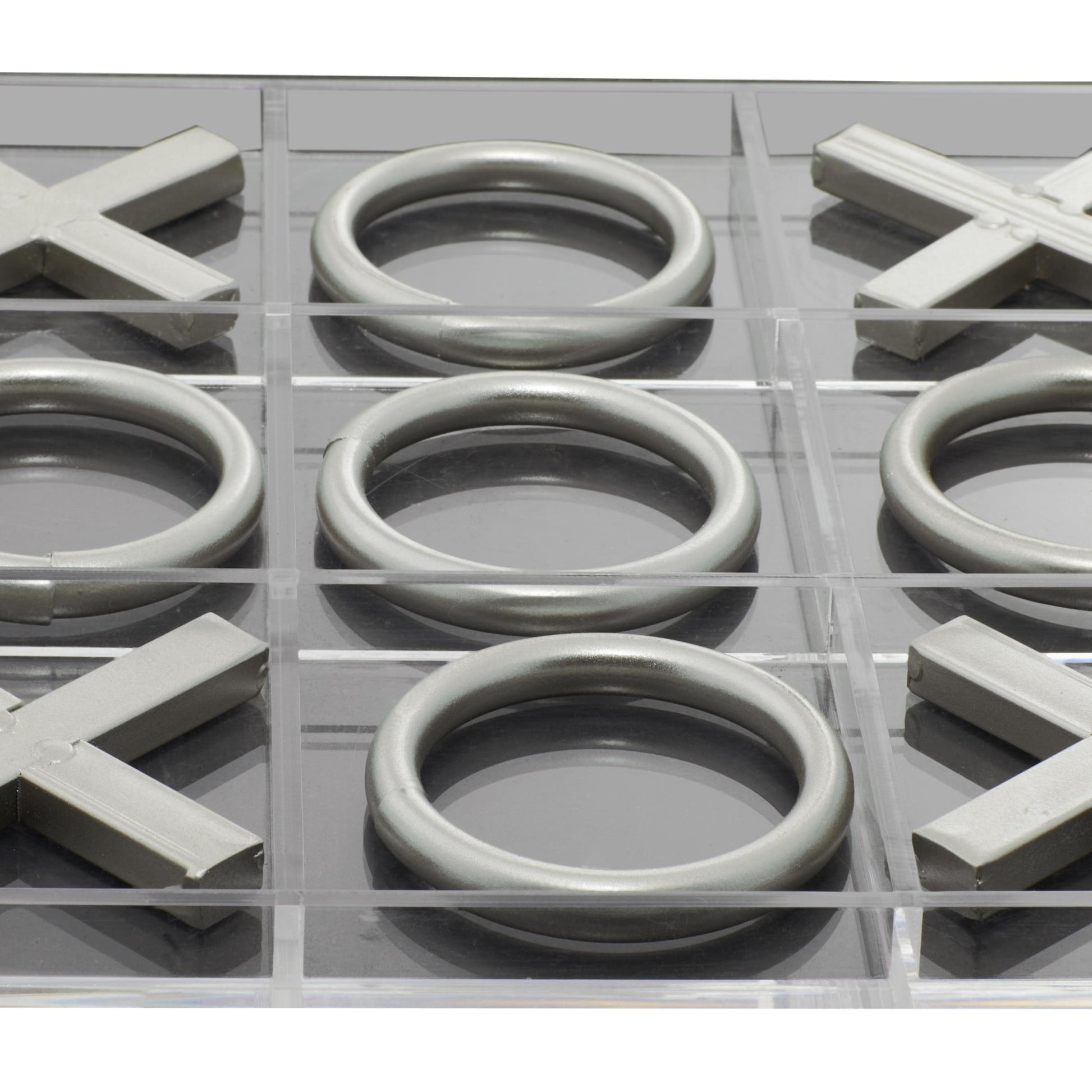 Deco 79 Acrylic Plastic Tic Tac Toe Game Set with Silver Pieces, 12" x 12" x 1", Clear
