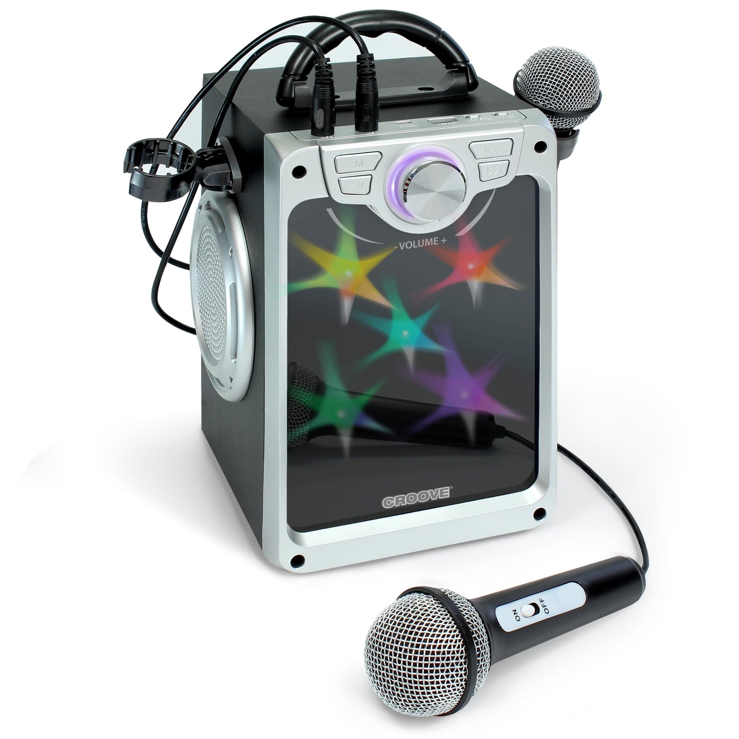 Croove Rechargeable Karaoke Machine For Kids - Incl. 2 Microphones with Flashing Disco Lights, Bluetooth, AUX & USB Ports Singing Machine for