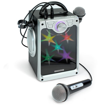 Croove Rechargeable Karaoke Machine For Kids - Incl. 2 Microphones with Flashing Disco Lights, Bluetooth, AUX & USB Ports Singing Machine for