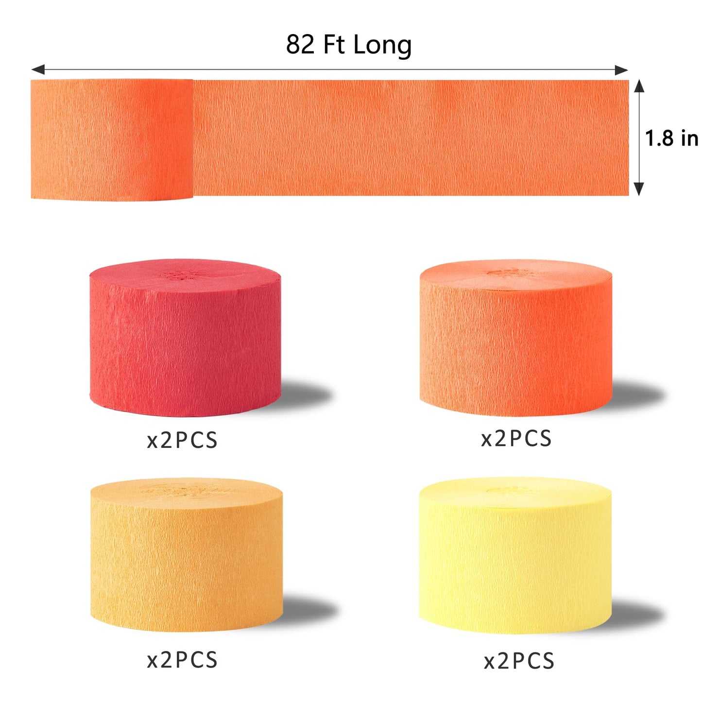 Orange Streamers Party Decorations, 8 Rolls 656ft Red Orange Yellow Crepe Paper Streamers for Thanksgiving Birthday Anniversary Firefighter Fall