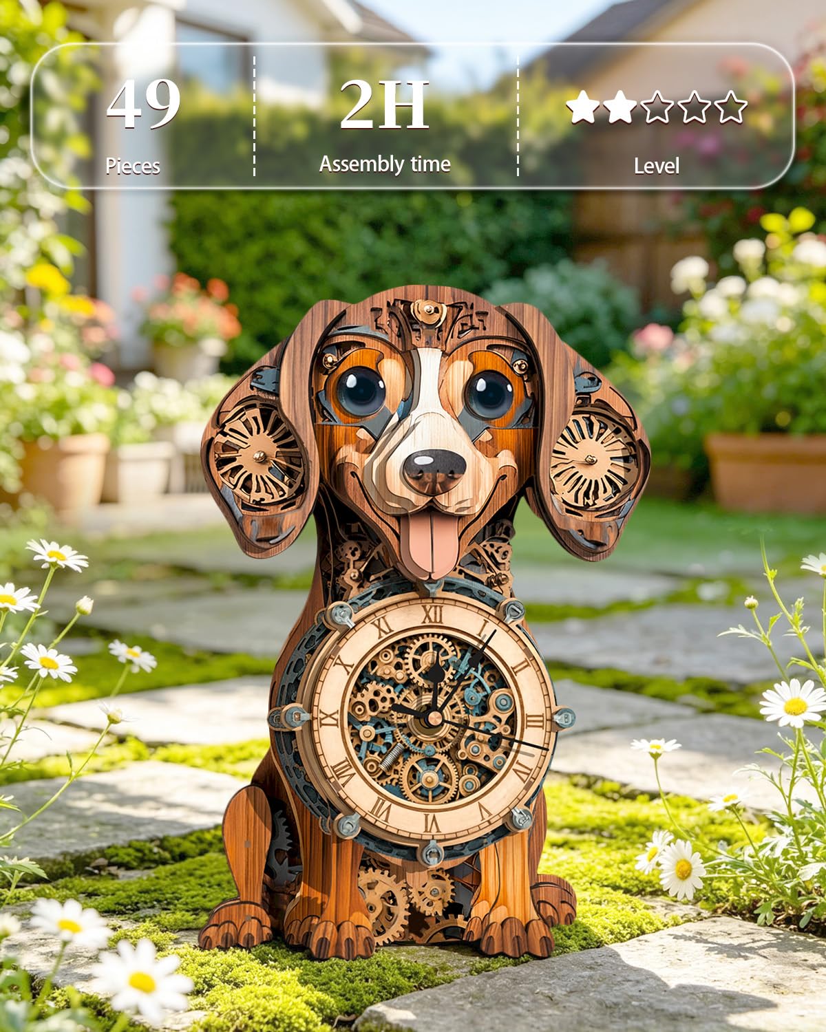 3D Wooden Puzzles for Adults, Dachshund Clock with Pendulum Model Kit, 3D Puzzles for Adults Room Home Decor DIY Wall Clock Kit, Holiday Birthday