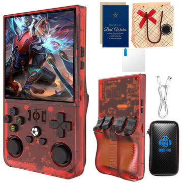 R36MAX Retro Handheld Console Gift Set, 4" HD Screen, 128GB with Bag & Card (Red 128Gb)
