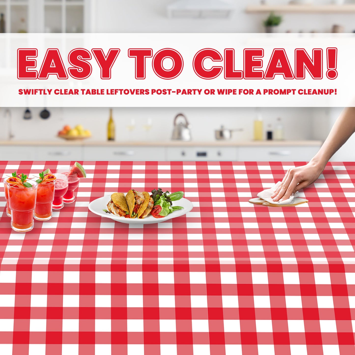 Grandipity 12 Pack Premium Disposable Plastic Picnic Tablecloth 54 Inch. x 108 Inch. Decorative Rectangle Table Cover - Red Checkered Gingham