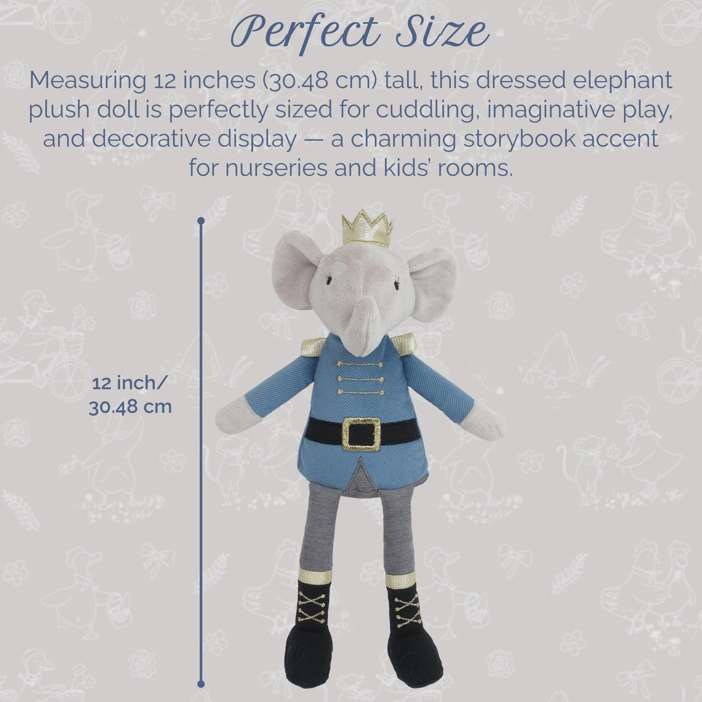 MON AMI Prince Earl Elephant 12-Inch Stuffed Animal, Soft Plush Toy Gift