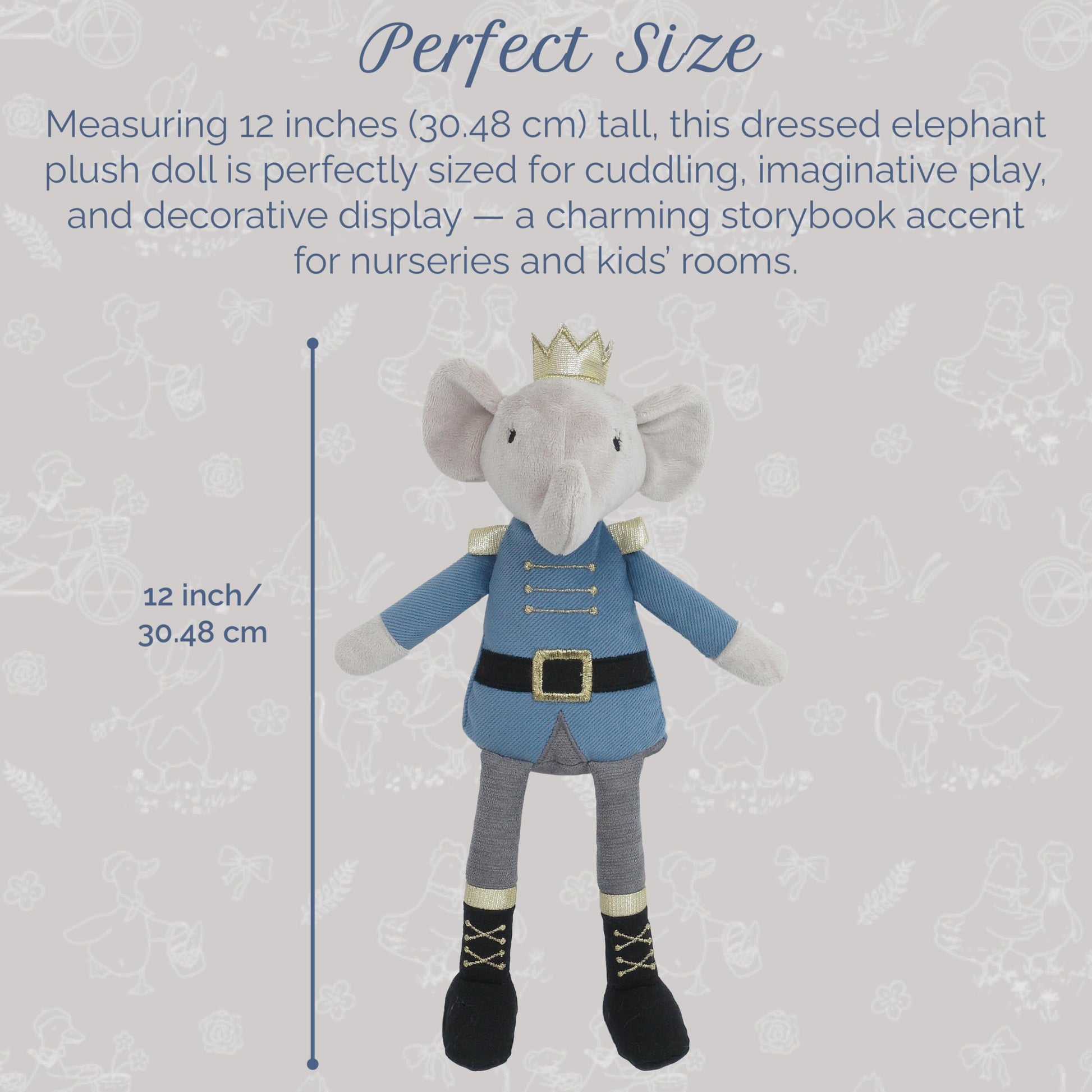 MON AMI Prince Earl Elephant 12-Inch Stuffed Animal, Soft Plush Toy Gift