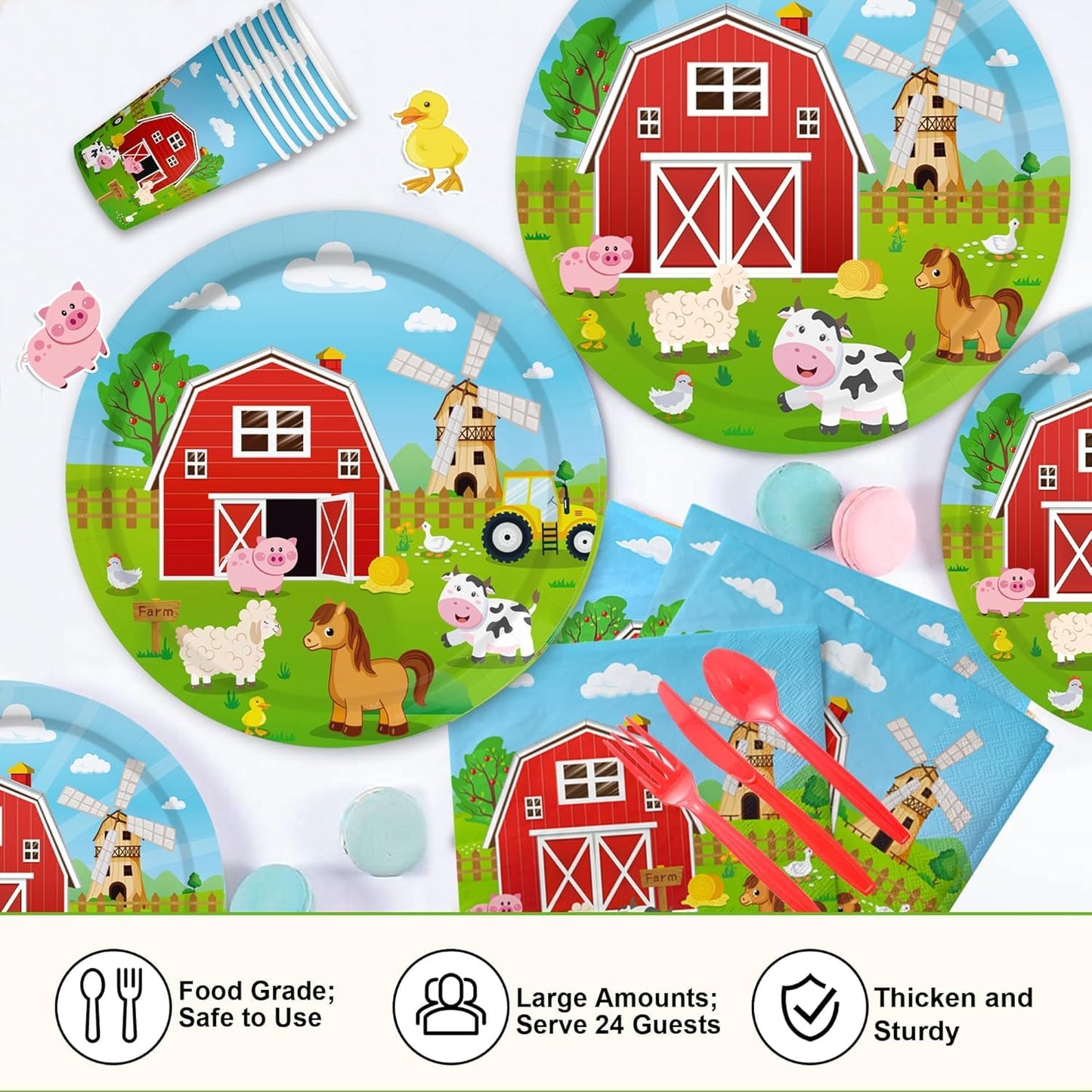Farm Animal Birthday Party Decorations Farm Plates Tableware Barnyard Farm Birthday Party Supplies Serves 25 Farm Themed Cups, Farm Animal Napkins Red