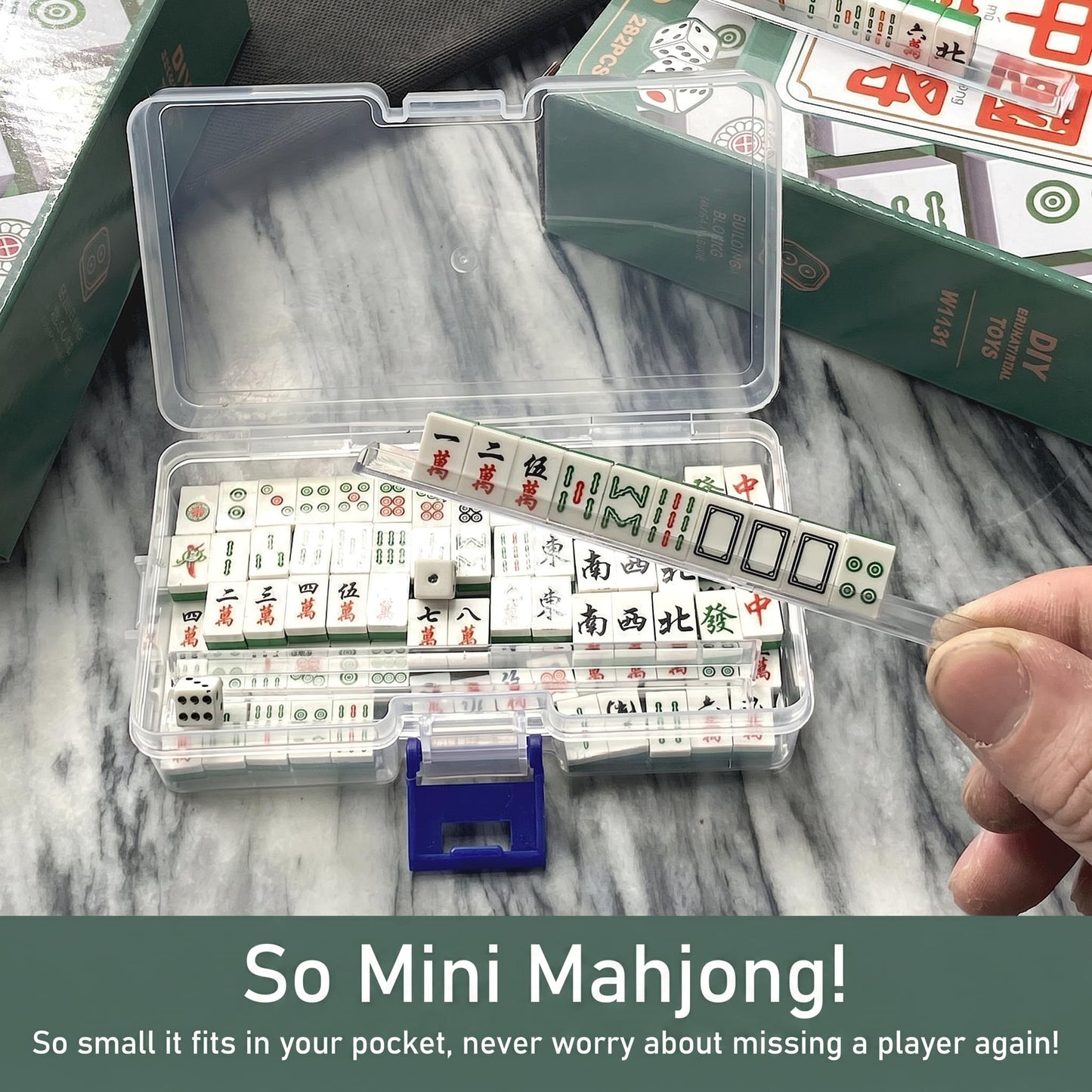 Easytoday 136 Mini Engraved Mahjong Tiles -Green or White, Perfect for Home, Travel & Game Night (mini)