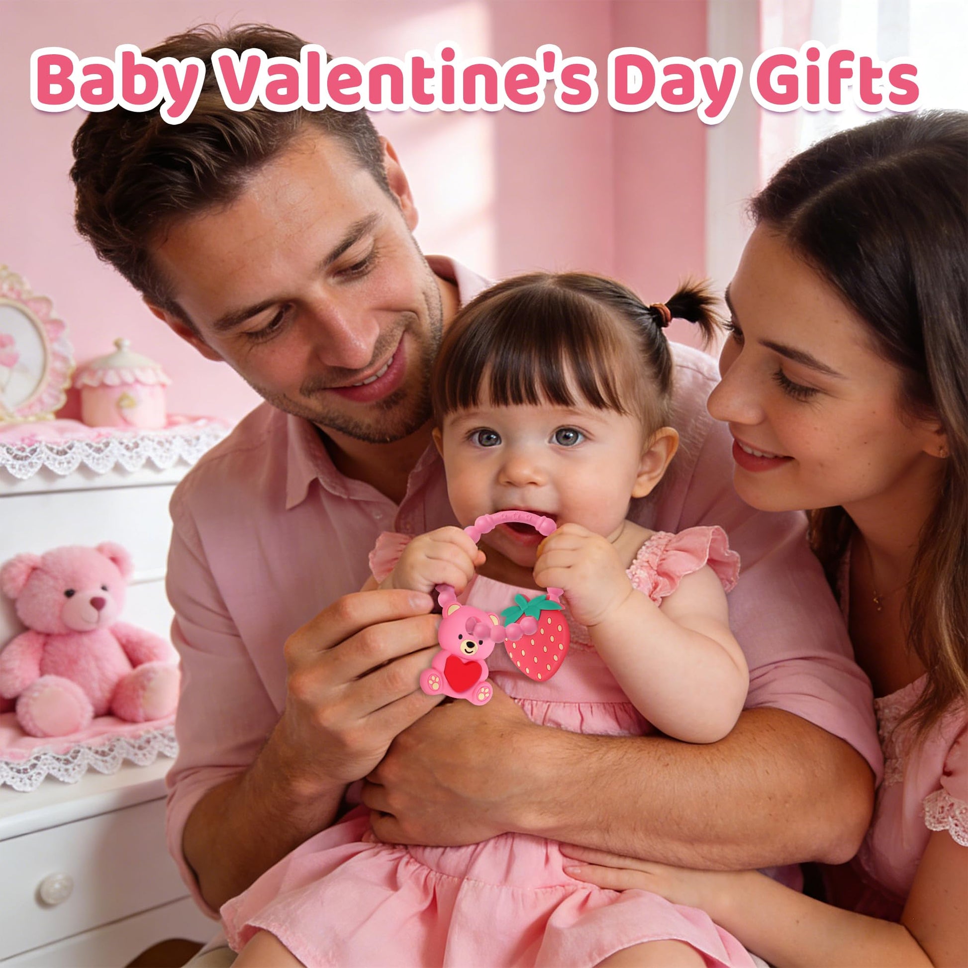 Baby Teething Toys, Baby Valentines Day Gifts, Valentines Gifts for Toddlers, Baby's Valentine Teether Toys with Heart Shape for Infants 3-12 Months