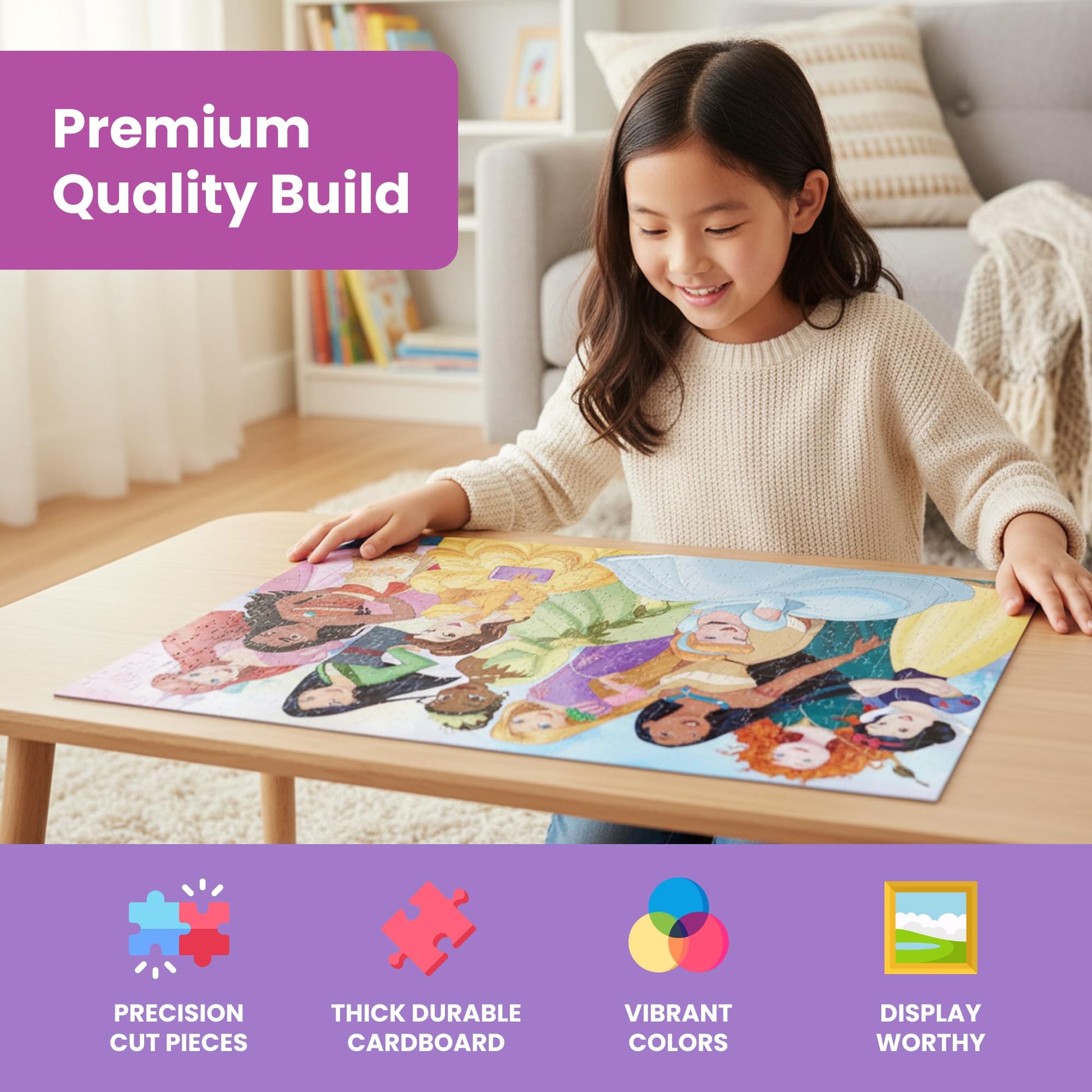 Prime 3D Disney Princess Collection Puzzle - 200 Piece 3D Lenticular Jigsaw for Kids & Families, 24"x18" Magical Activity with Motion, Official