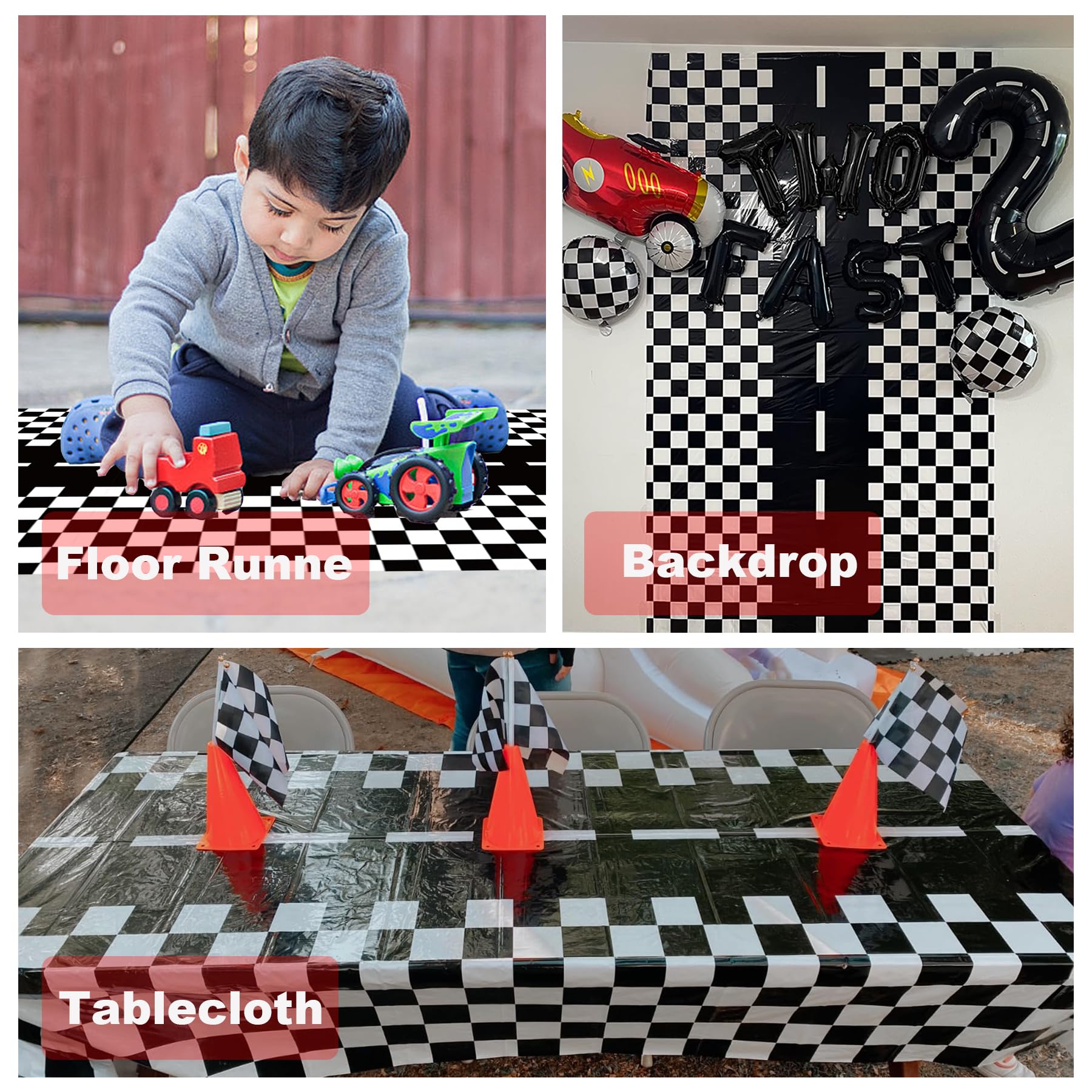 YWQIPABA Race Car Plastic Tablecloths Party Supplies,2Pcs 54 x 108 Inch Racing Checkered Flag Tablecovers for Kids Boys Two Fast Birthday,Race Car