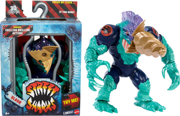 Mattel Street Sharks Action Figure with Bite & Drill Motion, Slash Collectible Toy Inspired by 90s TV Half-Man Half-Shark Hero, 6-Inch