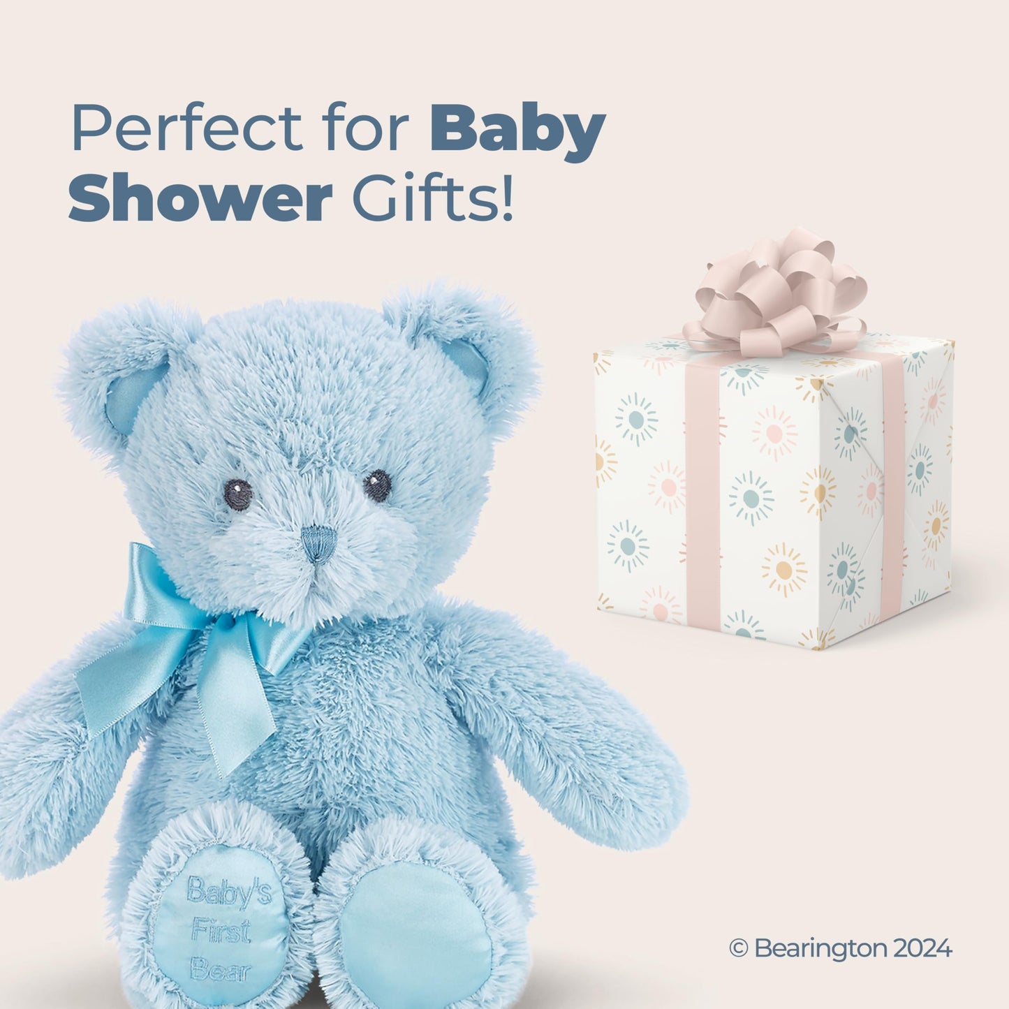 Bearington Blue Teddy Bear - 12" Fluffy and Cuddly My First Teddy Bear Companion with Premium Plush and Soft Fur - Adorable Stuffed Animal for Baby
