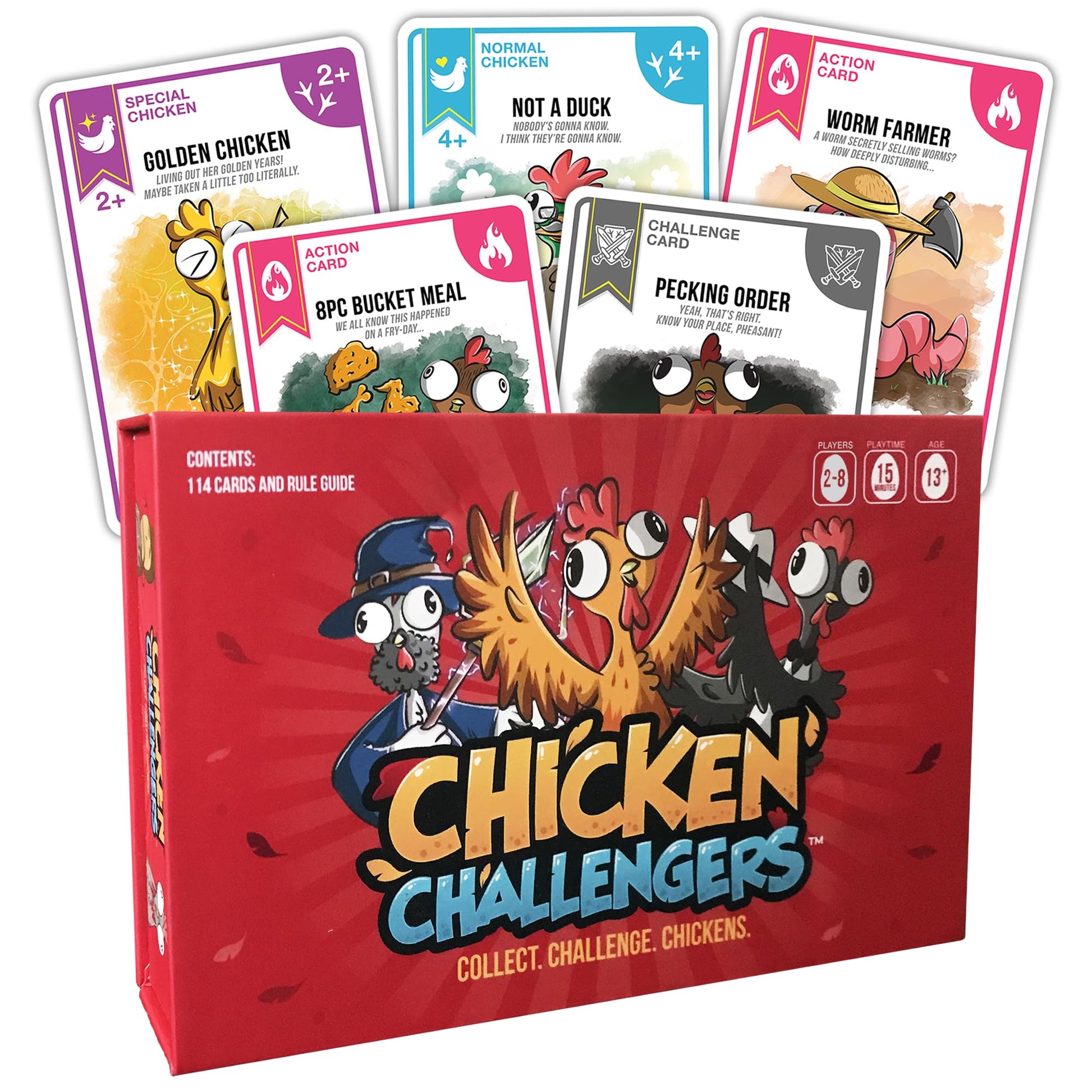 Chicken Challengers Card Game - Hilarious Strategy for Adults & Teens, Family Game Night, 2‑8 Players, Ages 13+, Travel‑Friendly