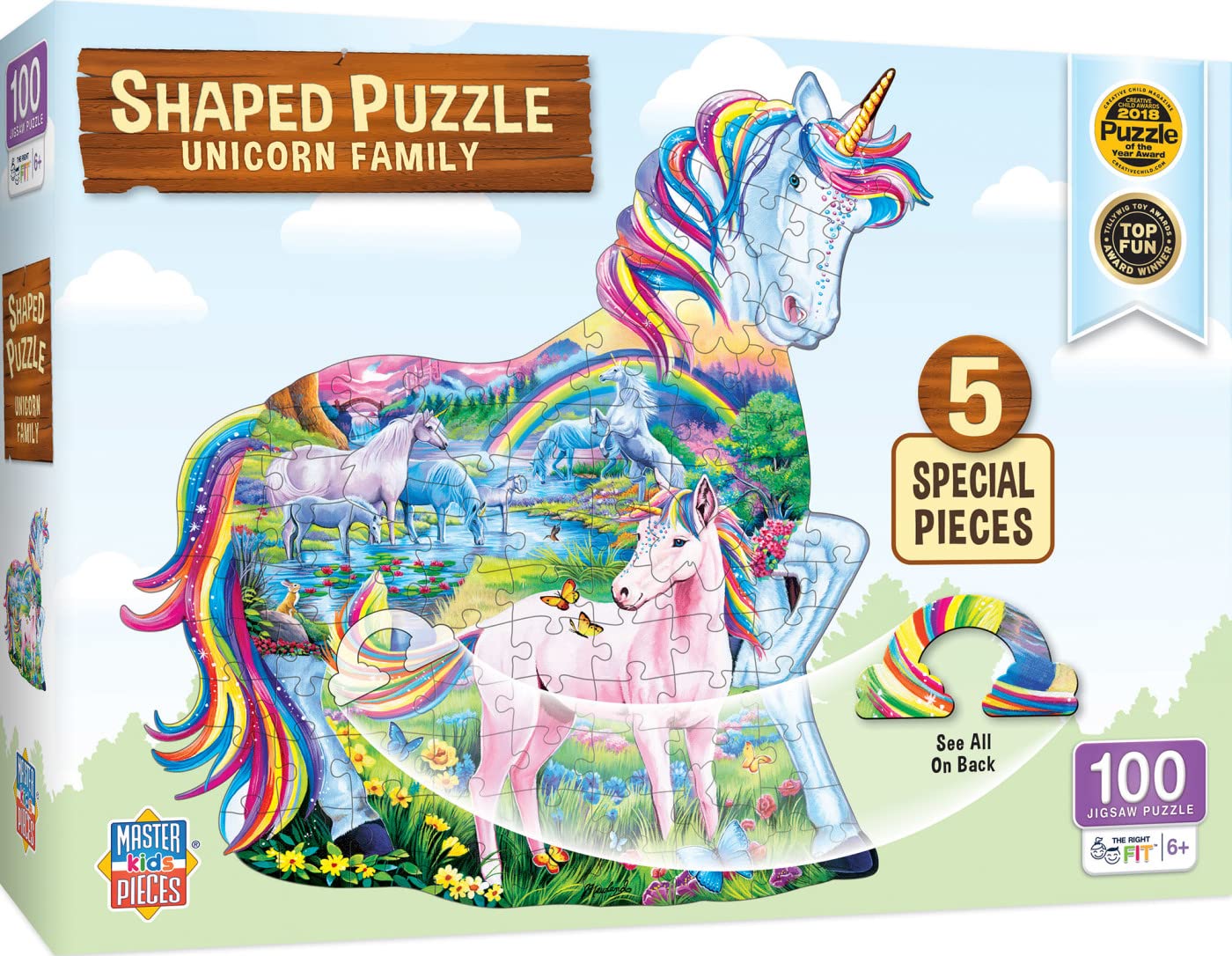 MasterPieces 100 Piece Shaped Jigsaw Puzzle for Kids - Unicorn Family - 14"x19"