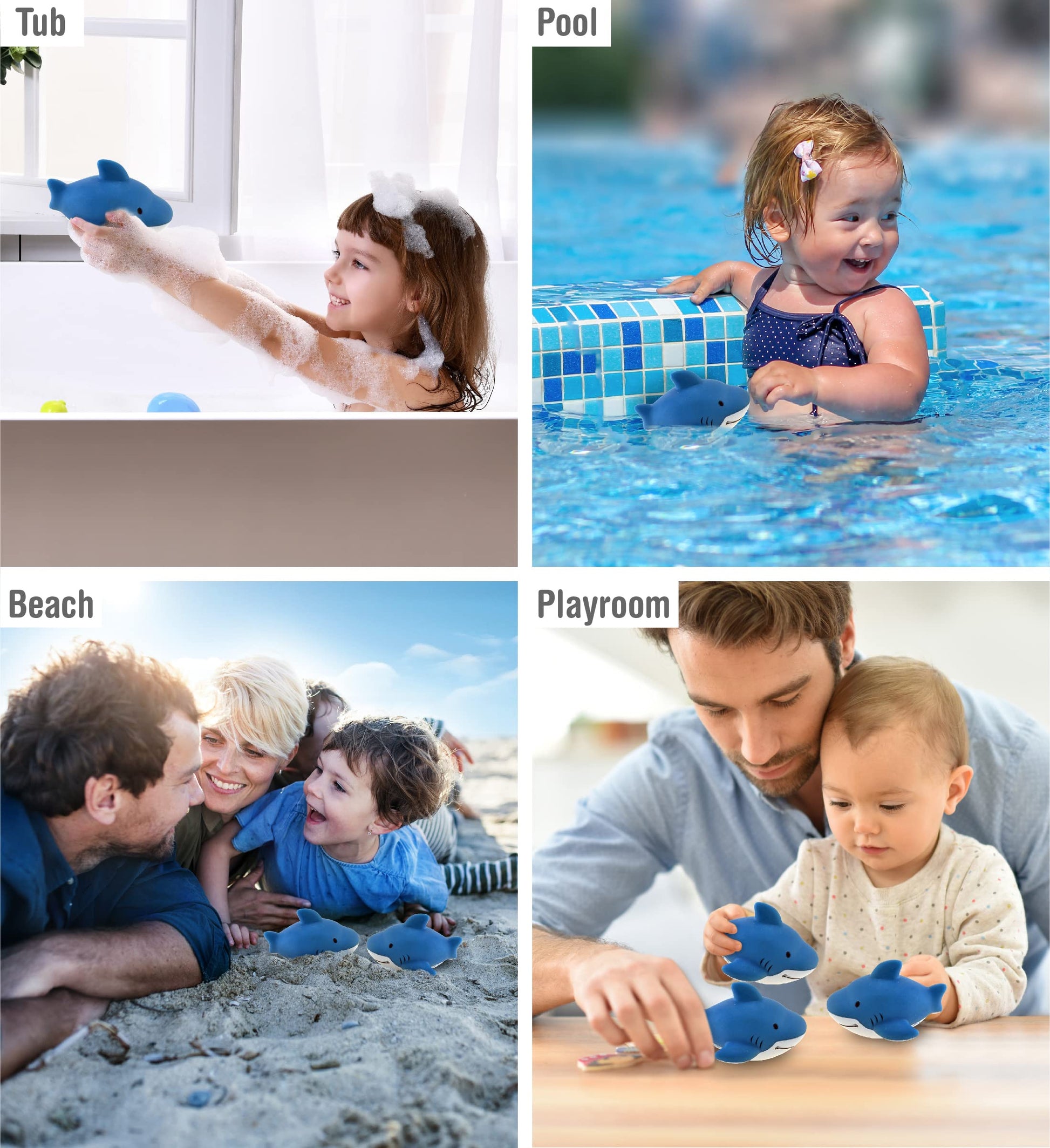 DolliBu Shark Bath Buddy Squirter - Floating Blue Shark Rubber Bath Toy, Fun Water Squirting Bathtime Play For Toddlers, Cute & Soft Sea Life Animal