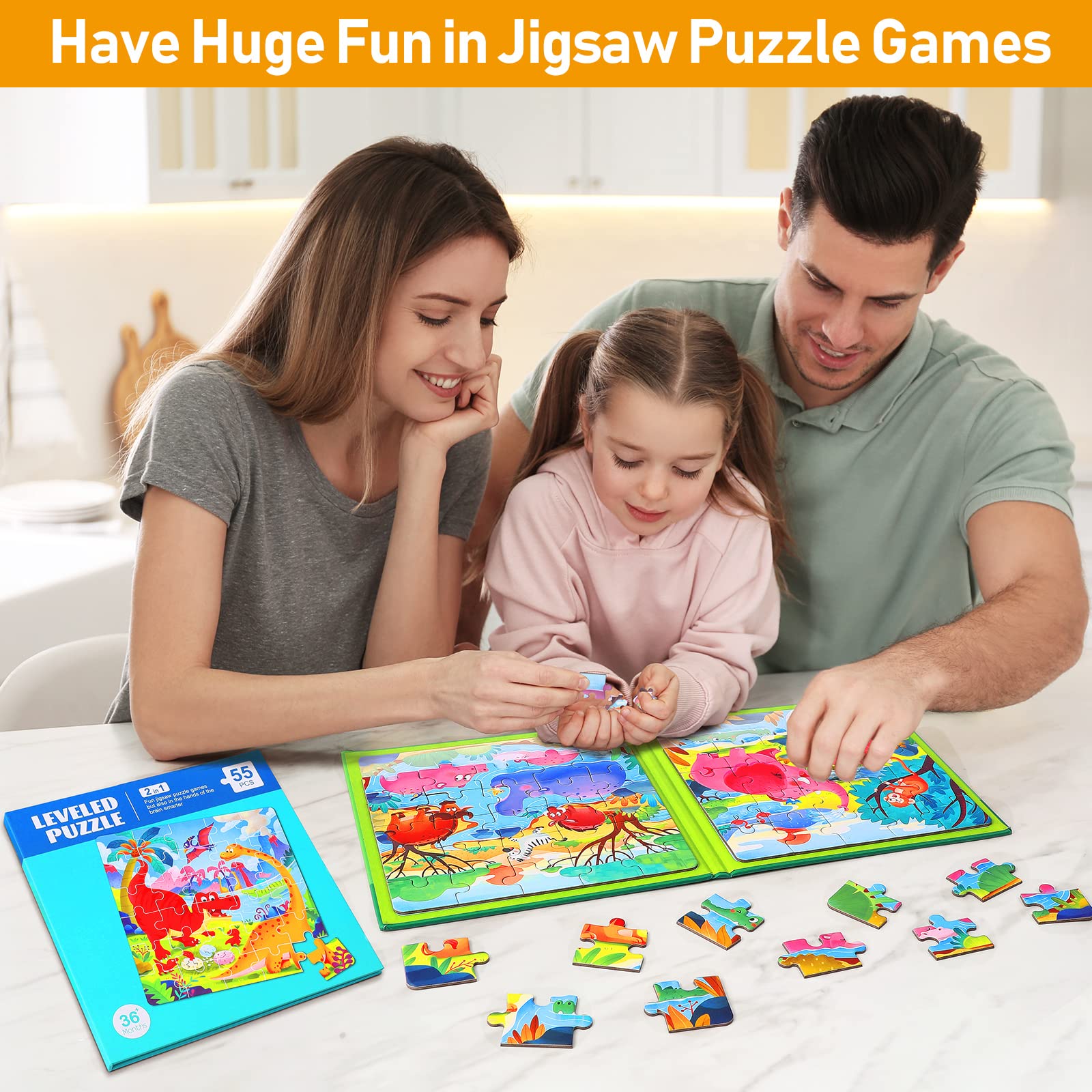 Magnetic Puzzles for Kids Ages 3-5, Two-Book Set, Dinosaur Animal Jigsaw Puzzle Magnet Books Travel Games Montessori Preschool Learning Activities