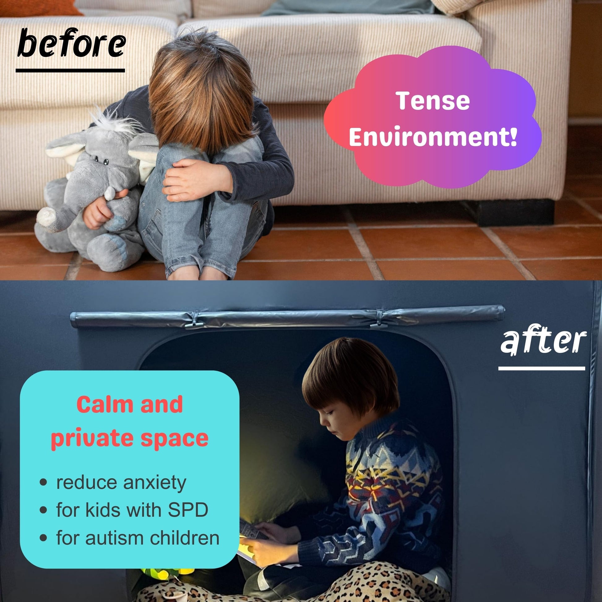 lukidoki Sensory Tent for Kids & Adults with Autism, ADHD, SPD - CPC Certification Large Size 47x47in Calm Corner Helps Children Relax, Reduce Anxiety