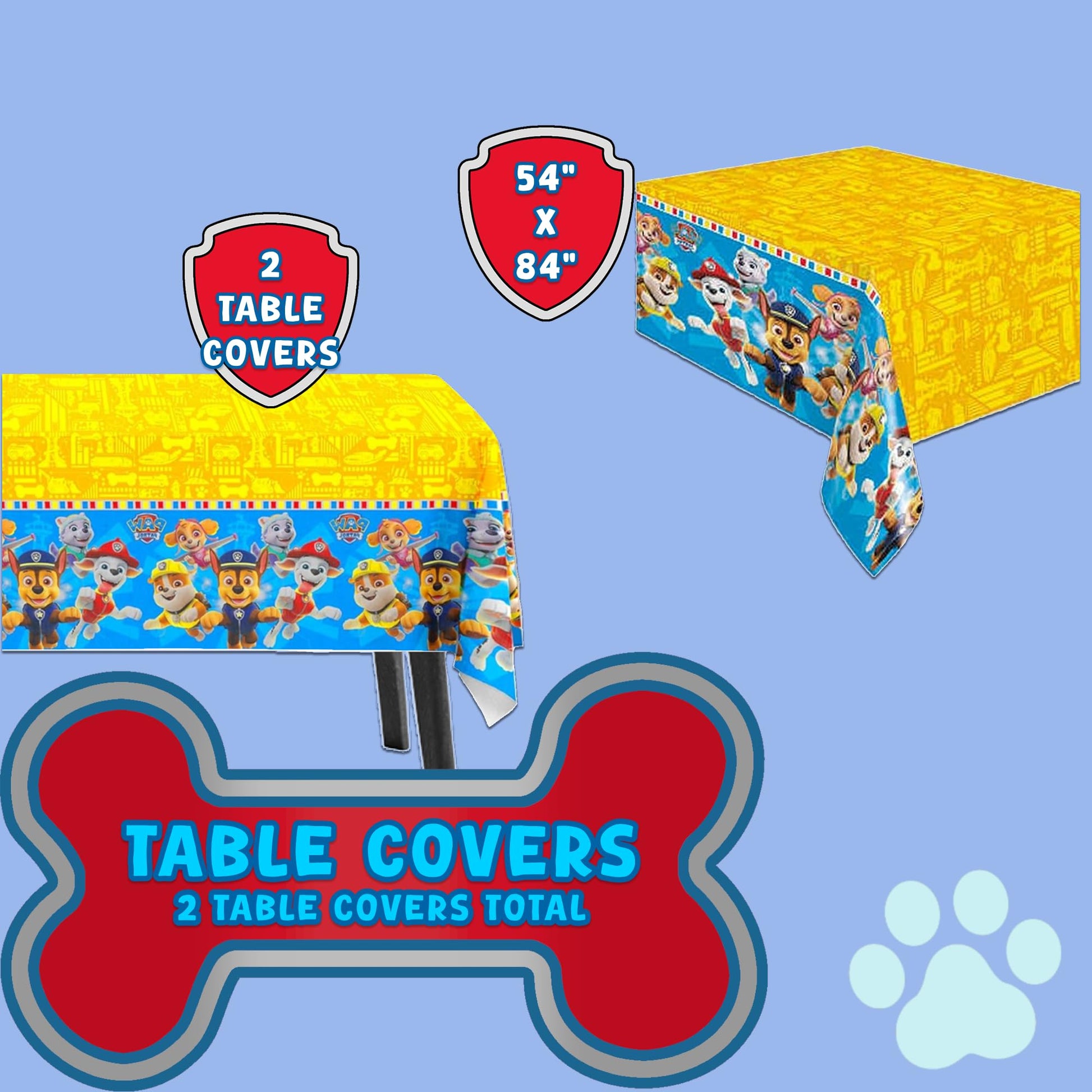 Unique Paw Patrol Party Supplies | Table Cover Set | Officially Licensed | 54" x 84" Plastic Table Covers 2 Count | Birthday Decorations for Kids