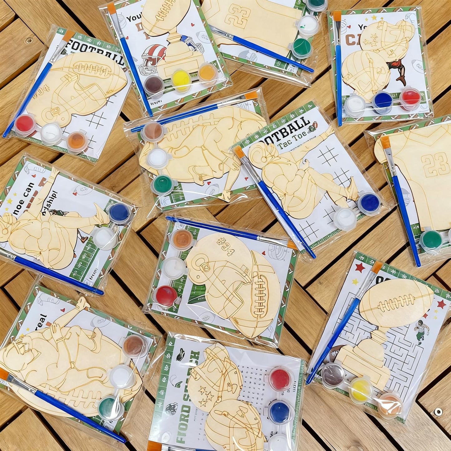 Pzhgoct Football Party Favors - 12 PCS Football Birthday Party Favors Wooden Painting Crafts Kits with Cards - Sport Themed Goodie Bags Stuffers Gifts