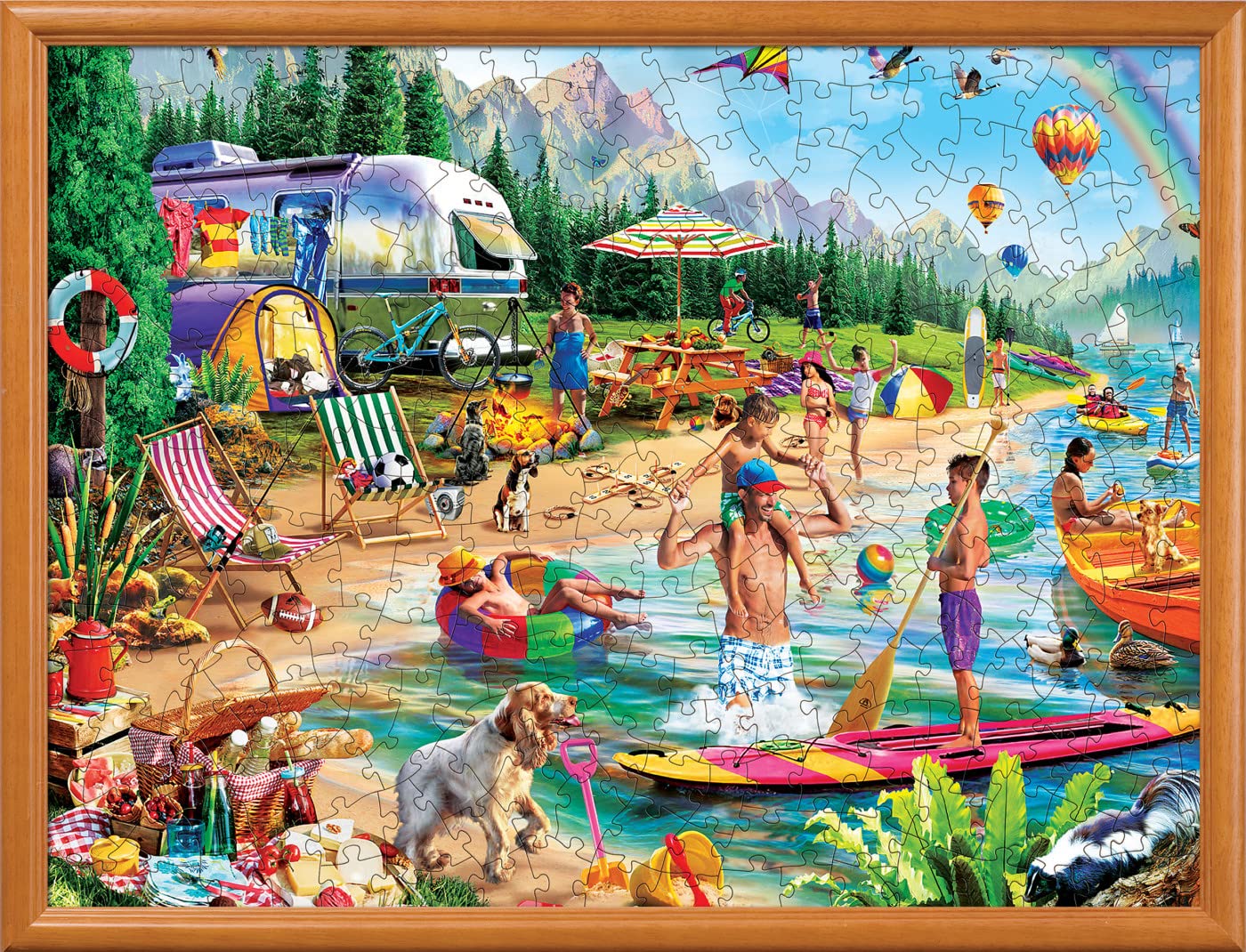 MasterPieces - 300 Piece Jigsaw Puzzle, Large EZ Grip Shapes, Camp Day at the Lake, Fun for Adults, Seniors, Family, Kids, Non-Glare Finish, 18"x24"