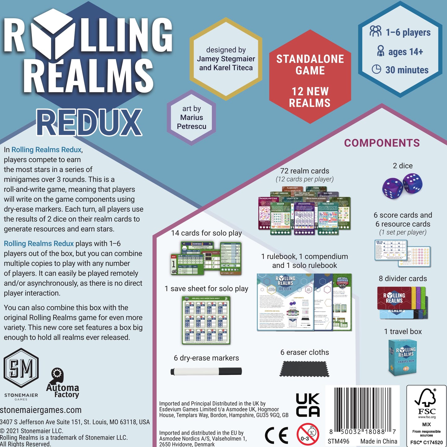 Stonemaier Games: Rolling Realms Redux by Jamey Stegmaier & Karel Titeca | A Light, Strategic Roll-and-Write Game for Families and Adults | Compete in