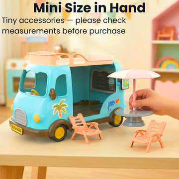 OLEOCA Family Ice Cream Truck Toy - Dessert Food Truck Playset with Cash Register, Chairs & Umbrella, Dollhouse Pretend Play Vehicle, Gift for Kids