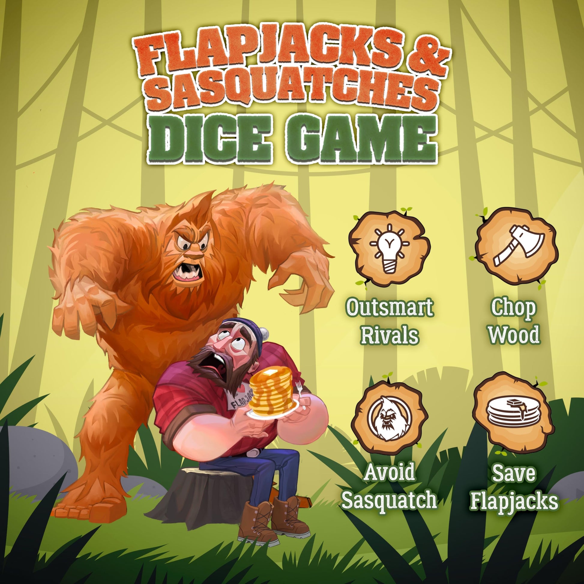 Prolific Games Flapjacks & Sasquatches Lumberjack Dice Game - Quick-Playing in a Zippered Travel Pouch - Great for Camping & Car Trips - Adults