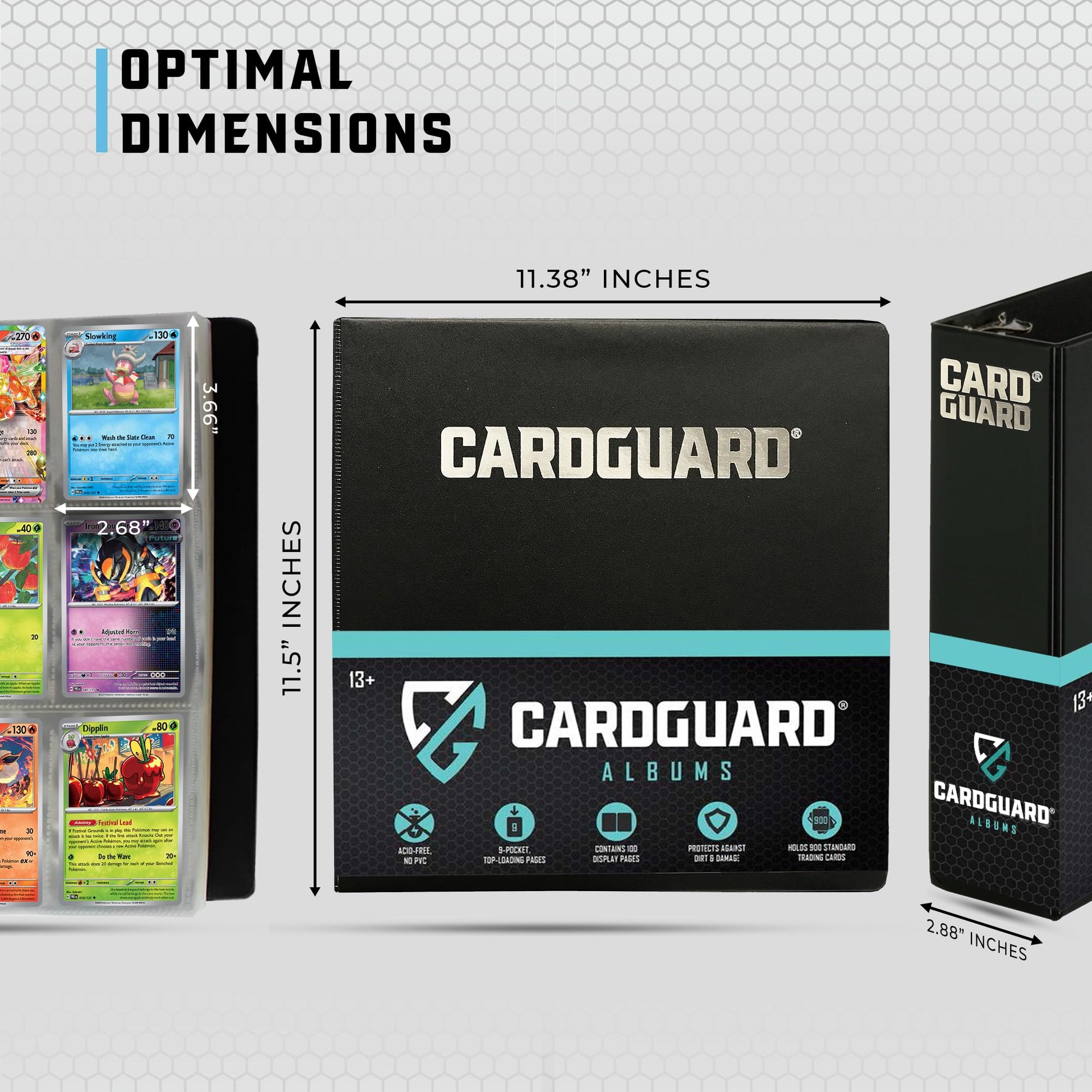 CardGuard Premium 3” Trading Card Binder - 100 Side-Loading Pages 9 Pocket Binder - Archival Safe 3-Ring Storage for Pokémon, YuGiOh, MTG, TCG, Game &