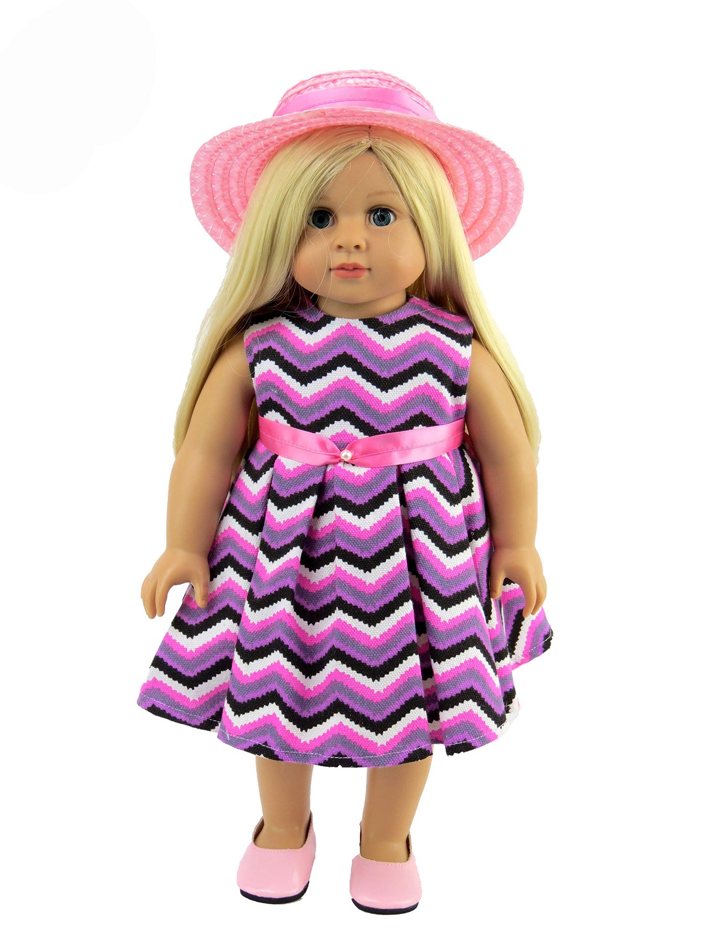 American Fashion World Chevron Pattern Dress for 18-Inch Dolls | Hat Included | Premium Quality & Trendy Design | Dolls Clothes | Outfit Fashions