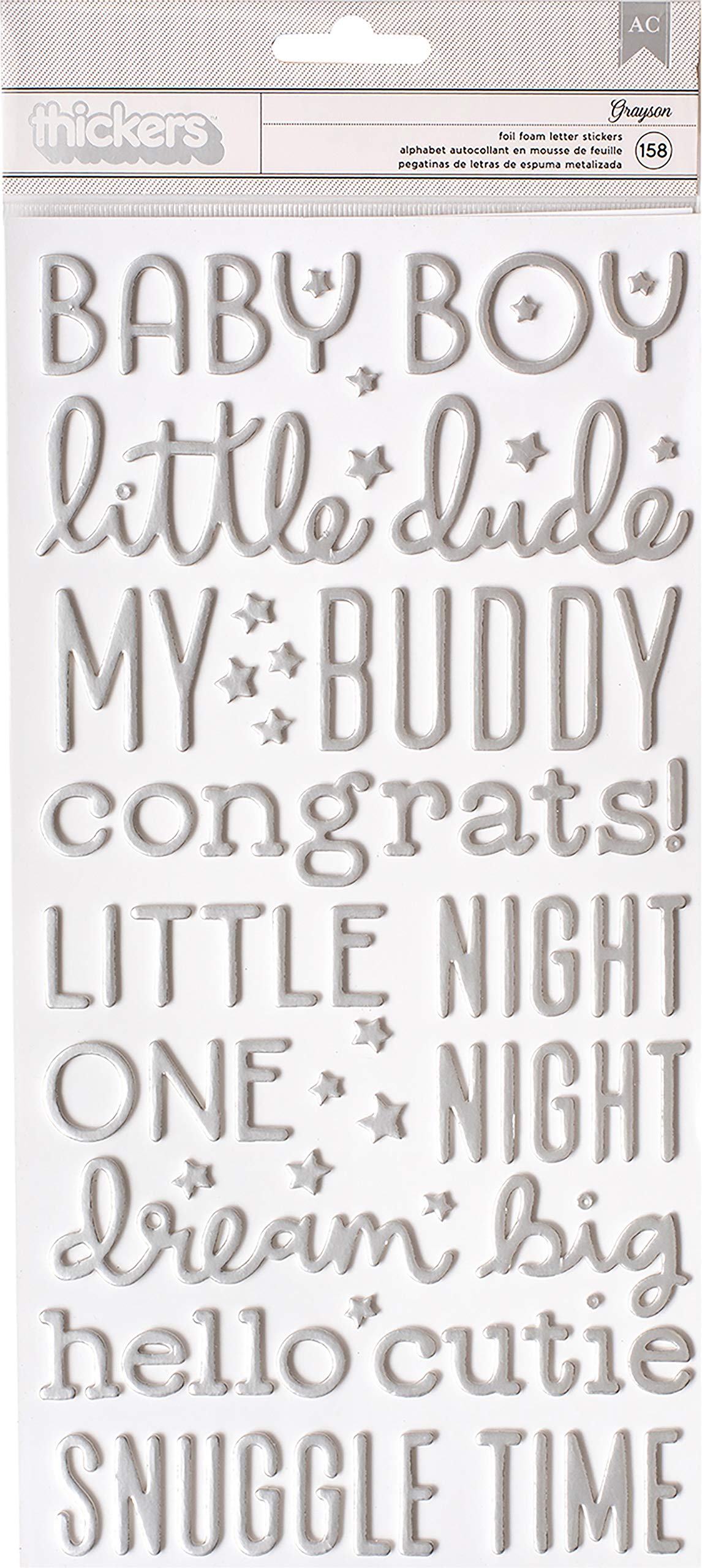 Night Night Baby Boy Thickers Stickers 5.5"X11" 158/Pkg-Words & Numbers/Silver Foiled Foam