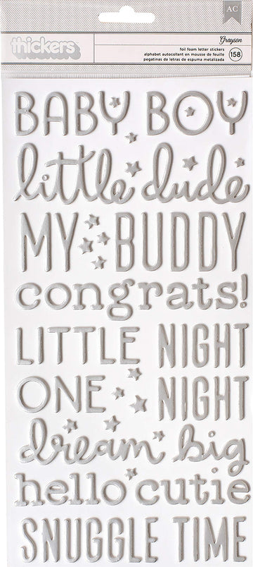 Night Night Baby Boy Thickers Stickers 5.5"X11" 158/Pkg-Words & Numbers/Silver Foiled Foam