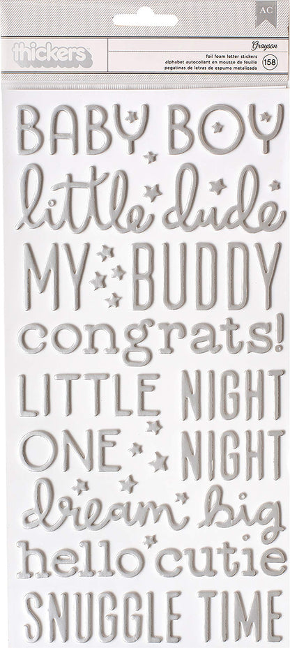 Night Night Baby Boy Thickers Stickers 5.5"X11" 158/Pkg-Words & Numbers/Silver Foiled Foam