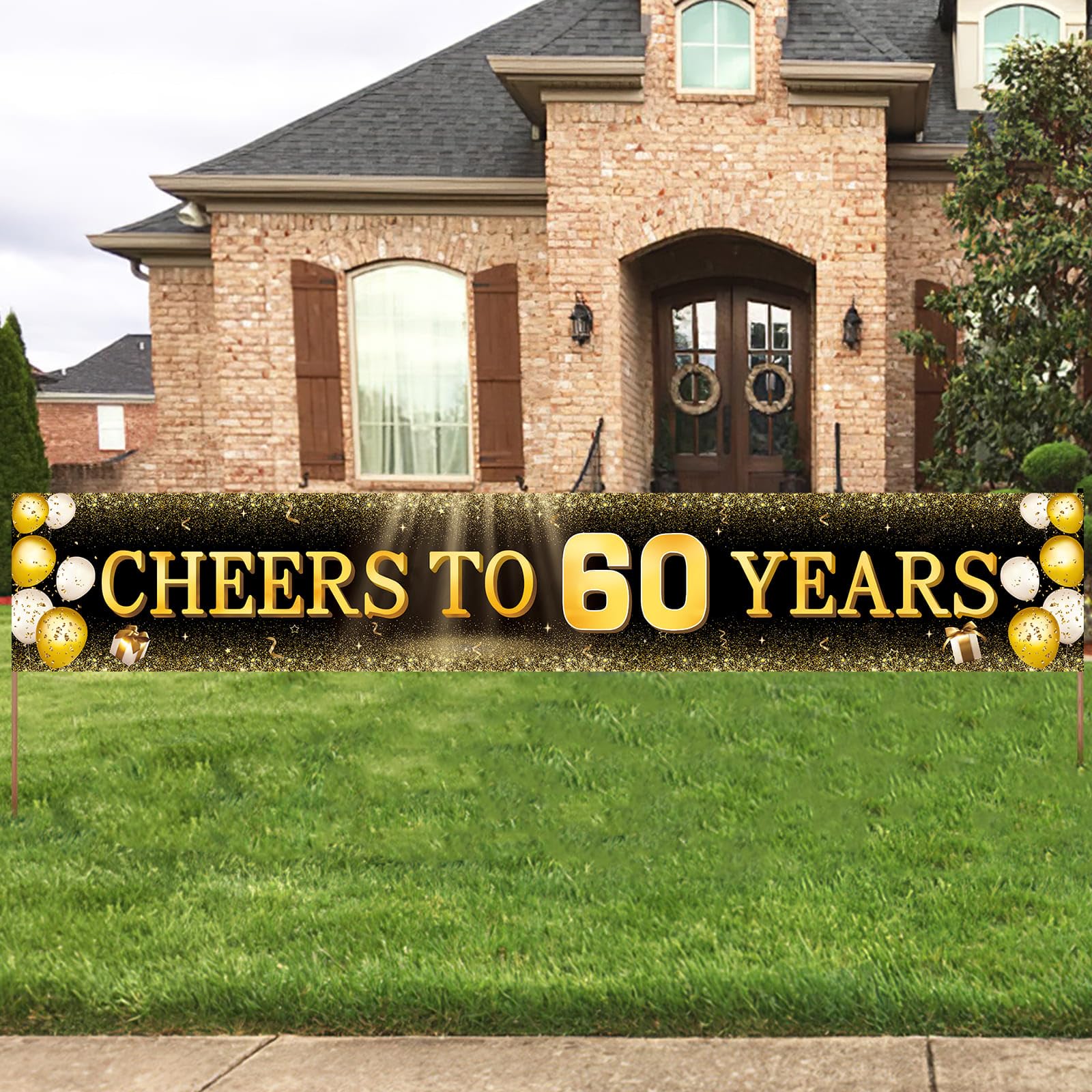TZSS Black & Gold 60th Birthday Banner Decorations - Extra Large 118"x20" Reusable Yard Sign for Men & Women, Over The Hill Party Decor Indoor