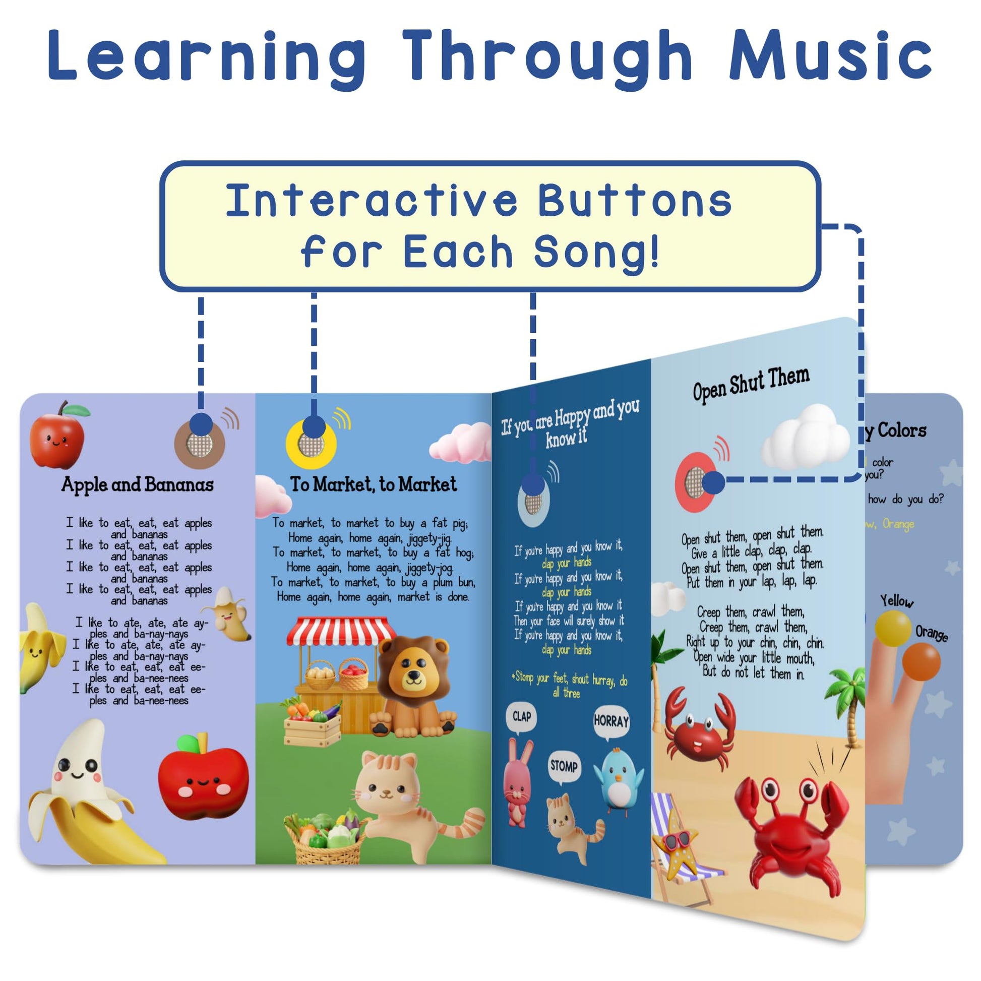 LEARNING BUGS Fun Favorite Nursery Rhymes - Sing Along with 28 Nursery Rhymes, Musical Books for Toddlers, 28-Button Music Book, Musical Toys