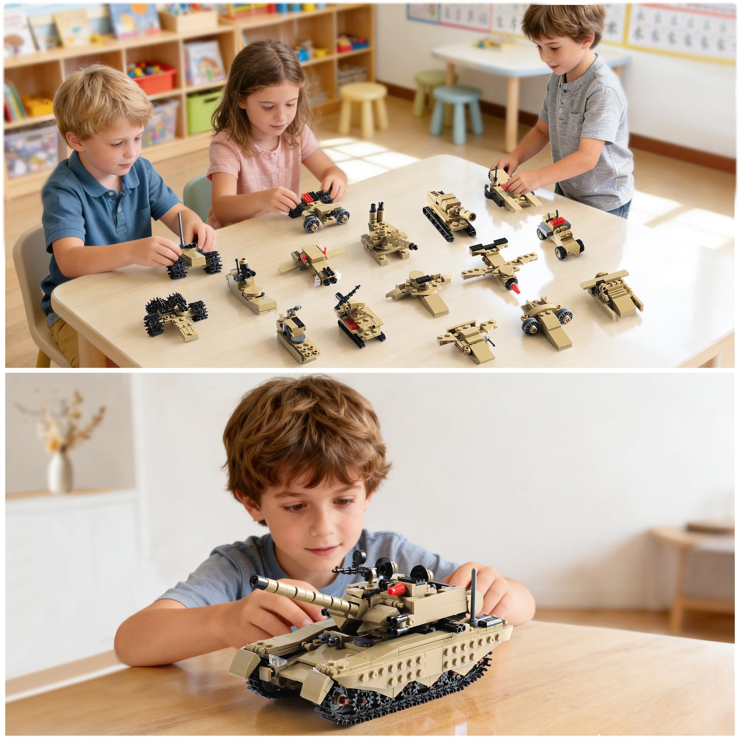 Army Tank Building Blocks Set Compatible with Lego, 517-Piece Military Toy for Kids, Build 1 Tank or 16 Mini Models, Birthday Gift Idea for Boys