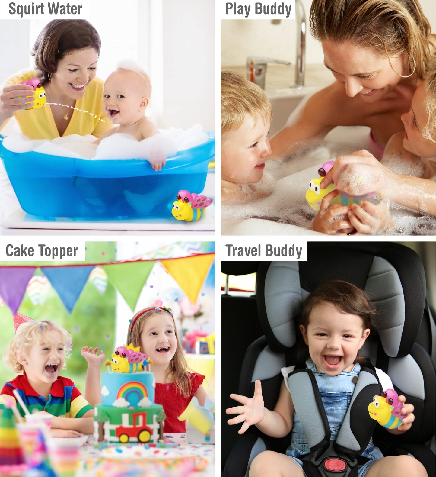 DolliBu Butterfly Bath Buddy Squirter - Floating Colorful Butterfly Rubber Bath Toy Fun Water Squirting Bathtime Play For Toddlers Cute & Soft Insect
