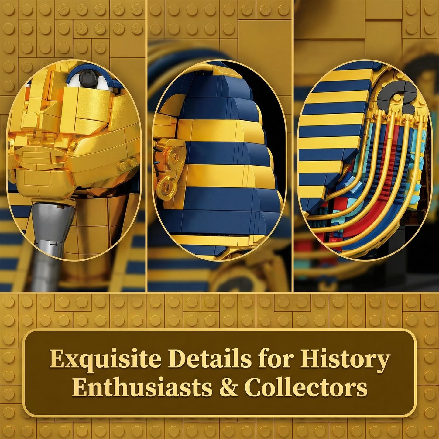 Myth Qholve Tutankhamun Golden Mask Building Set 1603 PCS Ancient Egyptian Pharaoh King TUT Replica Model Building Kit for Home Office Decor Display