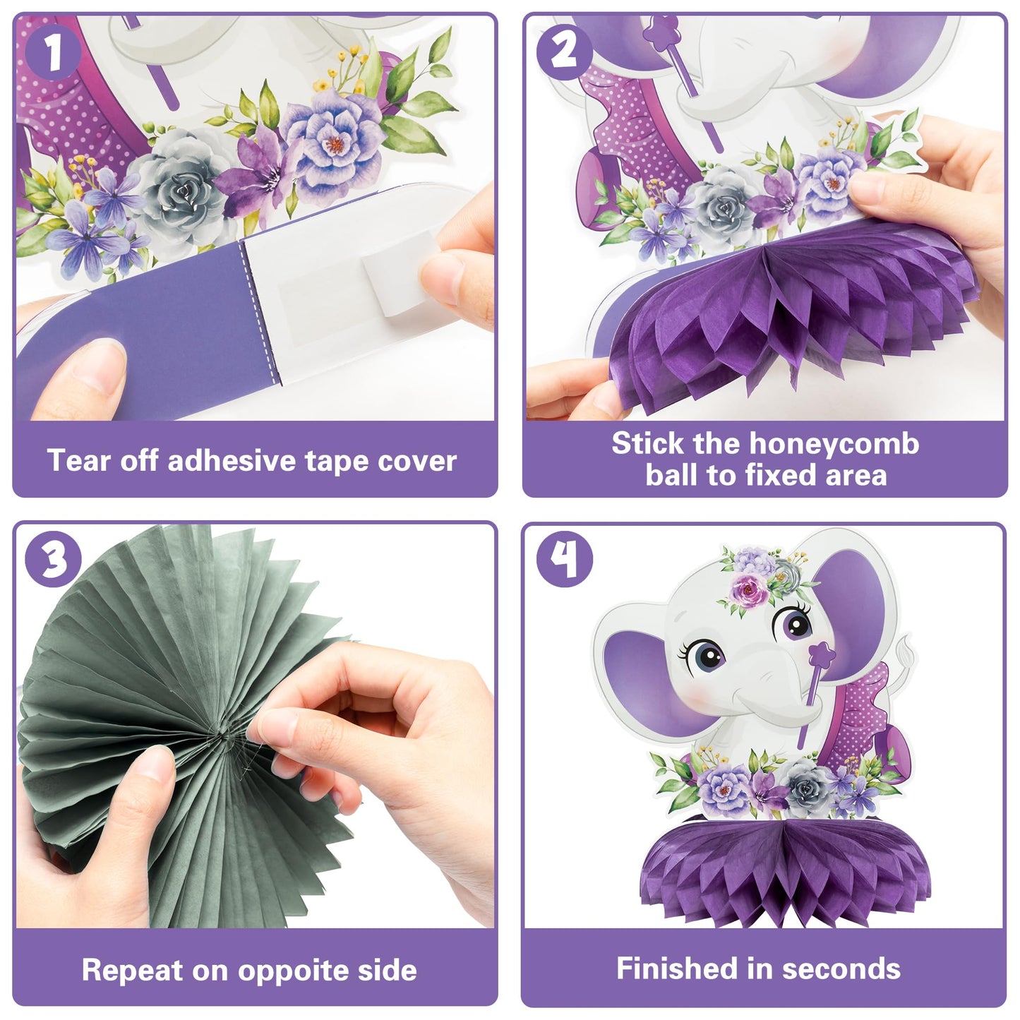 ArianQicult Purple Elephant Floral Honeycomb Centerpieces