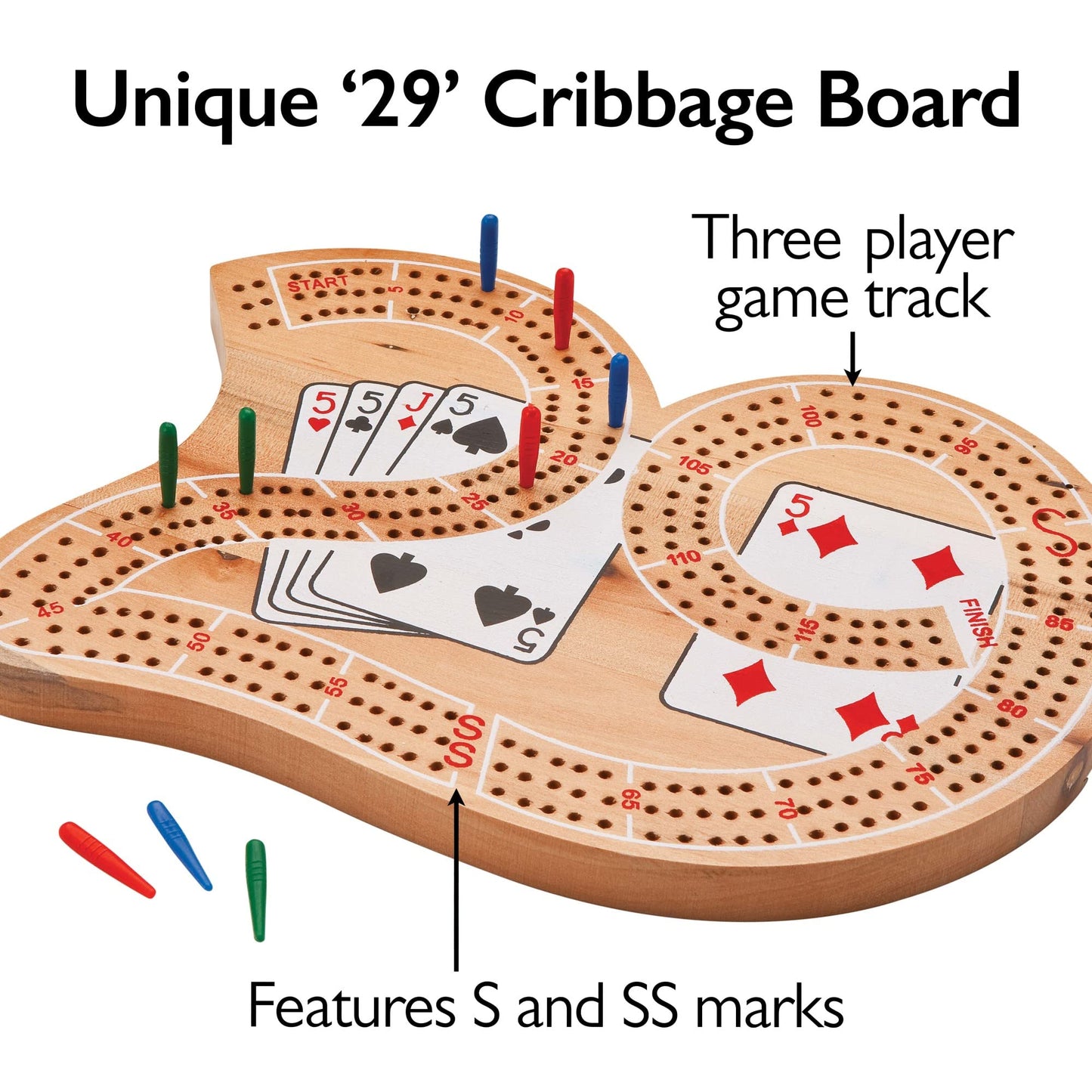 Mainstreet Classics Wooden 29" Cribbage Board Game Set for 2-4 Players