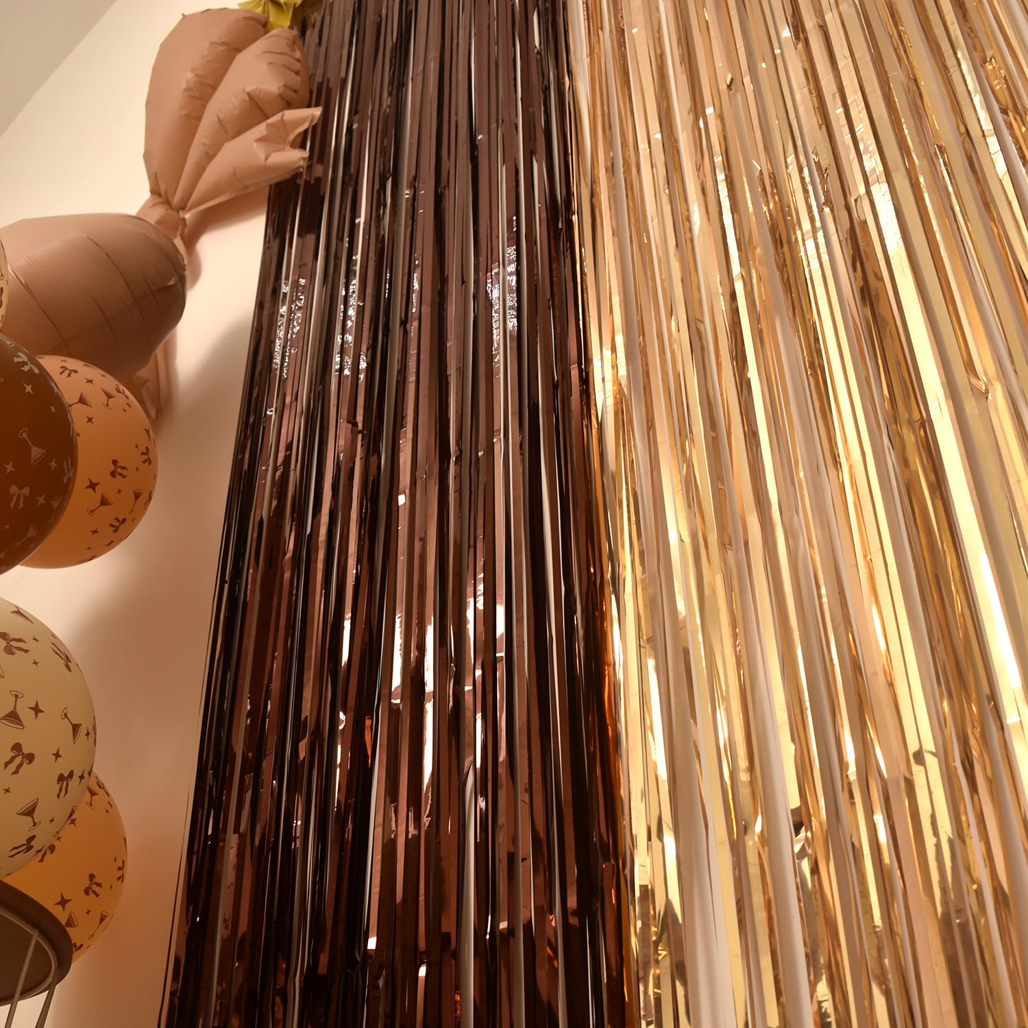 Espresso Martini Decorations, 2 Pack Tini Bit Older Birthday Party Photo Booth Prop, Brown Gold Fringe Curtains Photo Streamers Backdrop for Love Is