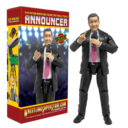 Figures Toy Company Ultimate Talking Wrestling Ring Announcer Action Figure with Deluxe Articulation for Wrestling Action Figures