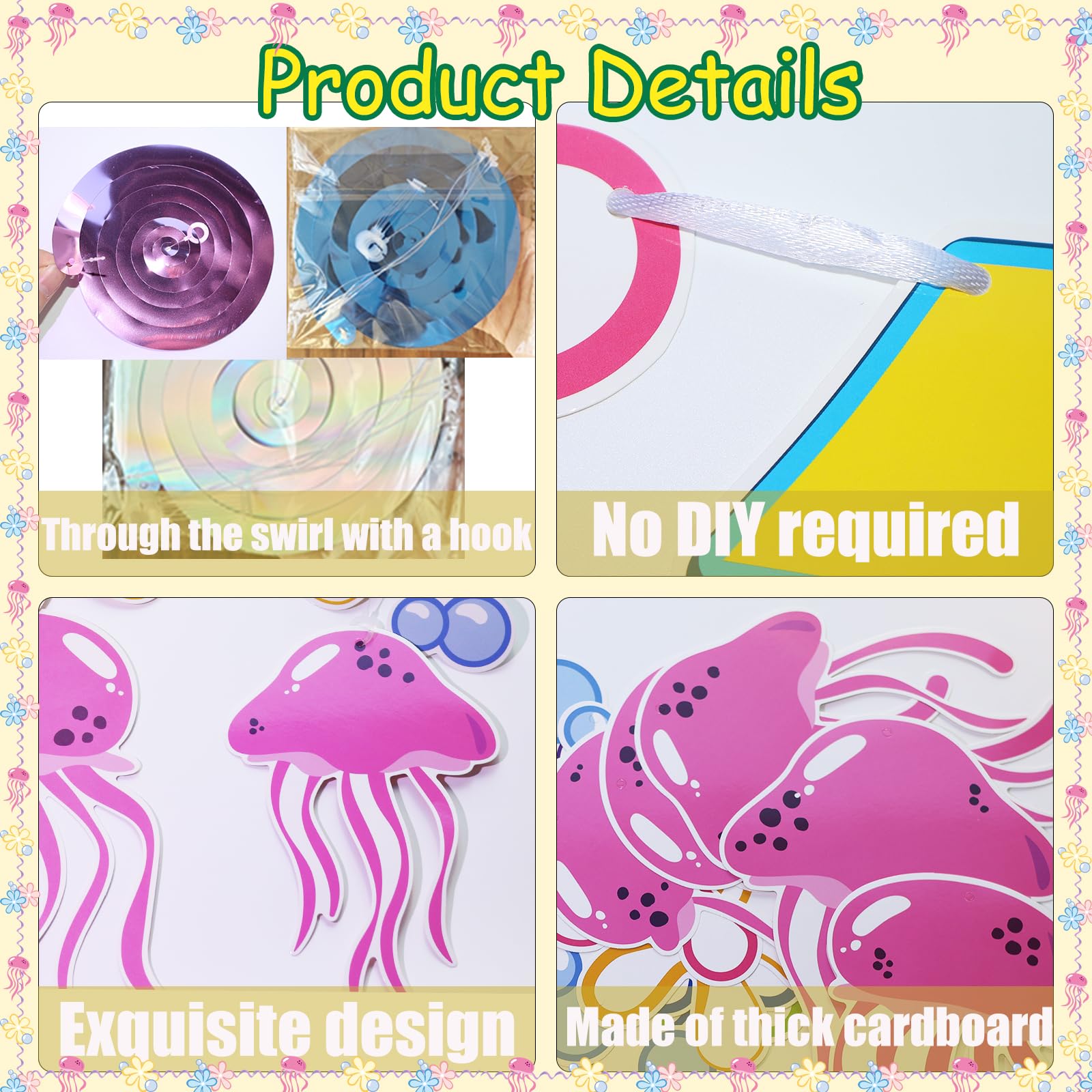 Ocean Carton Happy Birthday Banner Under The Sea Jelly Fish Hanging Swirls Garlands Sea Animals Hanging Banner for Birthday Party Decorations Supplies