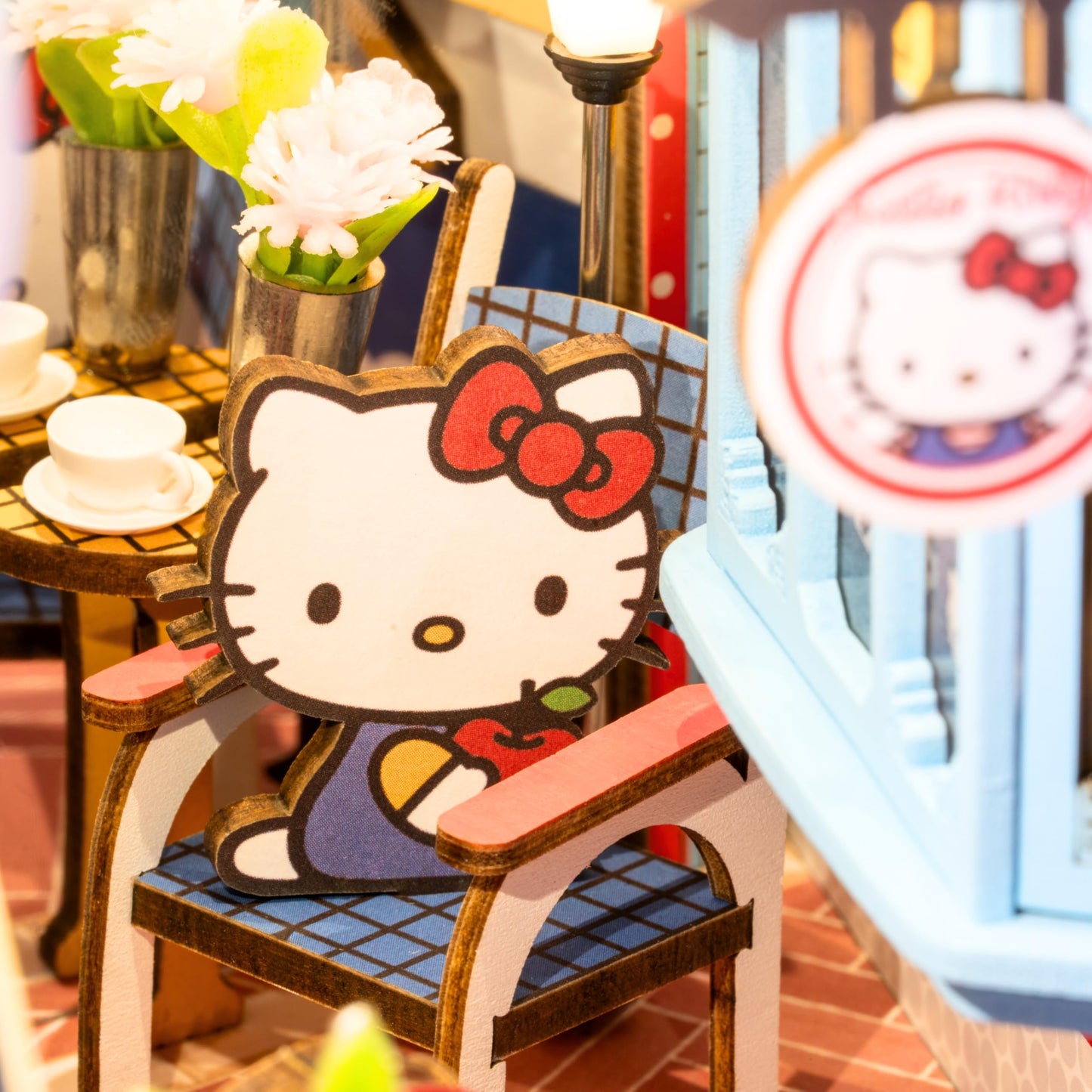 Hands Craft DIY Miniature Kit Book Nook - Hello Kitty Town Square | Whimsical Miniature Scene | Intricate Design, Adorable Charm | LED Lights |