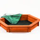 Hexagon Wooden Sandbox w Seat Boards | Eco-Friendly Cover & Ground Liner | 59" x 51" x 9" | 3/4" Cedar Boards | Easy DIY Assembly | Holds 300+ lbs