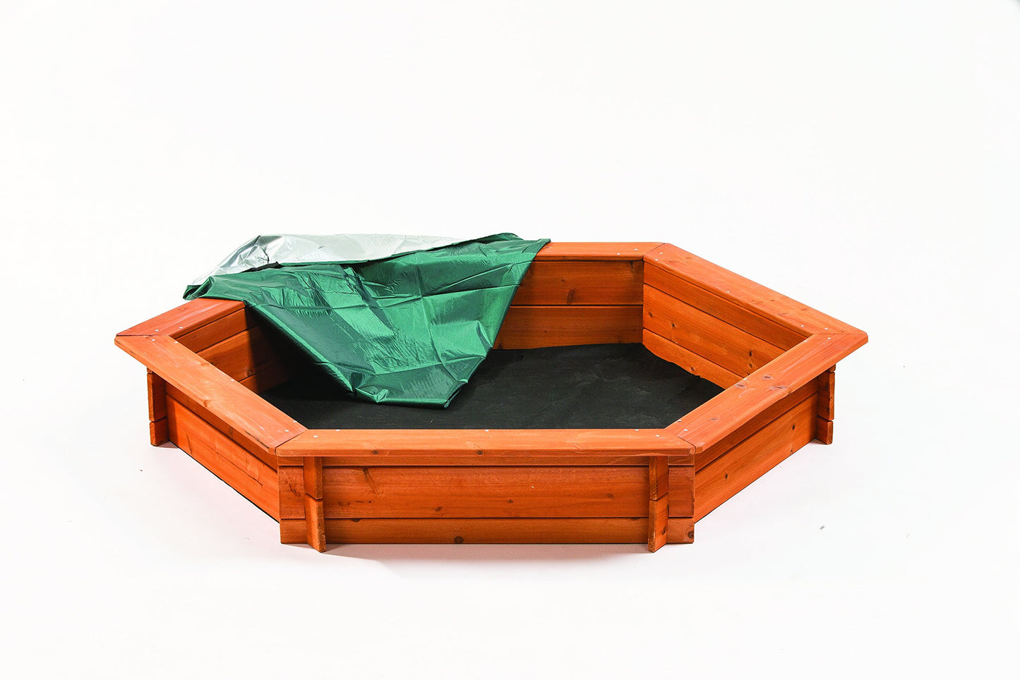 Hexagon Wooden Sandbox w Seat Boards | Eco-Friendly Cover & Ground Liner | 59" x 51" x 9" | 3/4" Cedar Boards | Easy DIY Assembly | Holds 300+ lbs