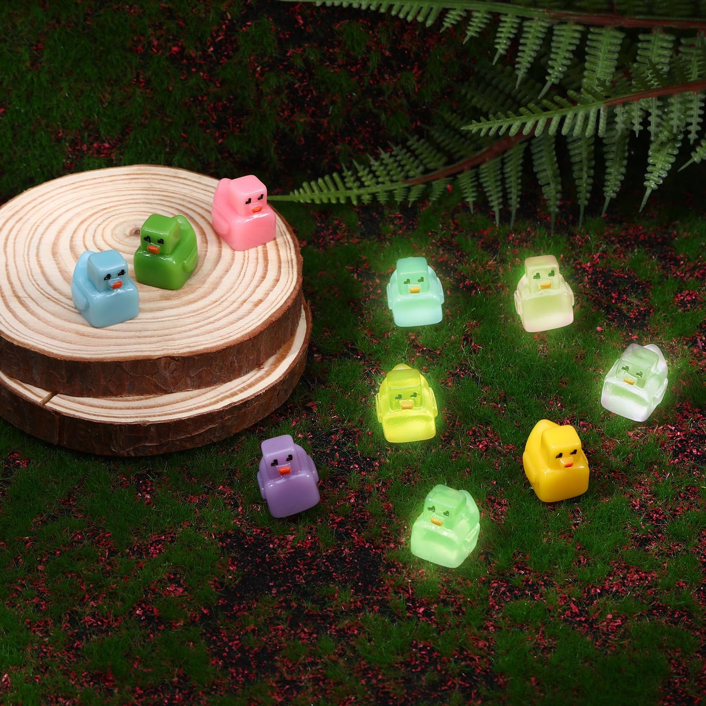 NYTGAH 100 PCS Mini Resin Ducks, Colorful Tiny Ducks in Bulk, Mini Resin Animals to Hide, Glow in the Dark Party Supplies, Miniature Figurines